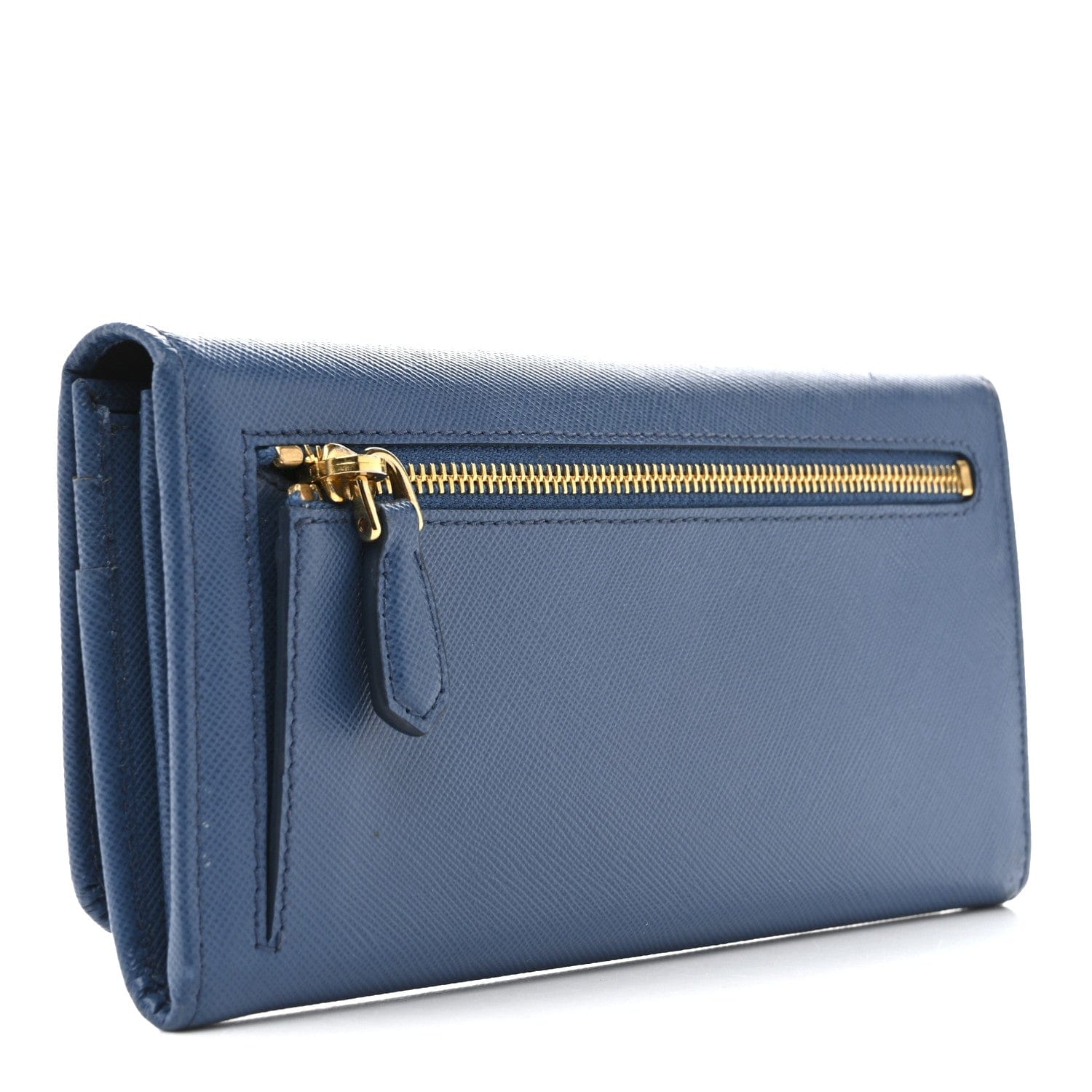 Prada Saffiano Bi - Color Metal Continental Flap Wallet Cobalto Black