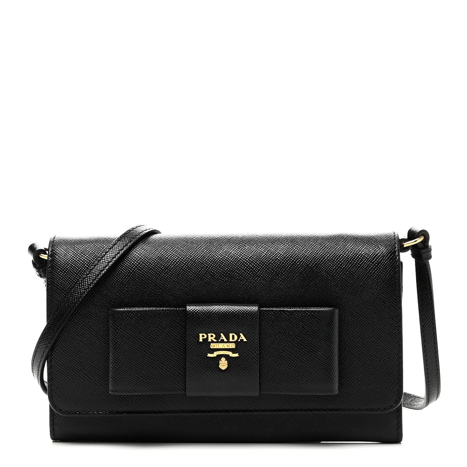 Prada Saffiano Bow Flap Wallet Black