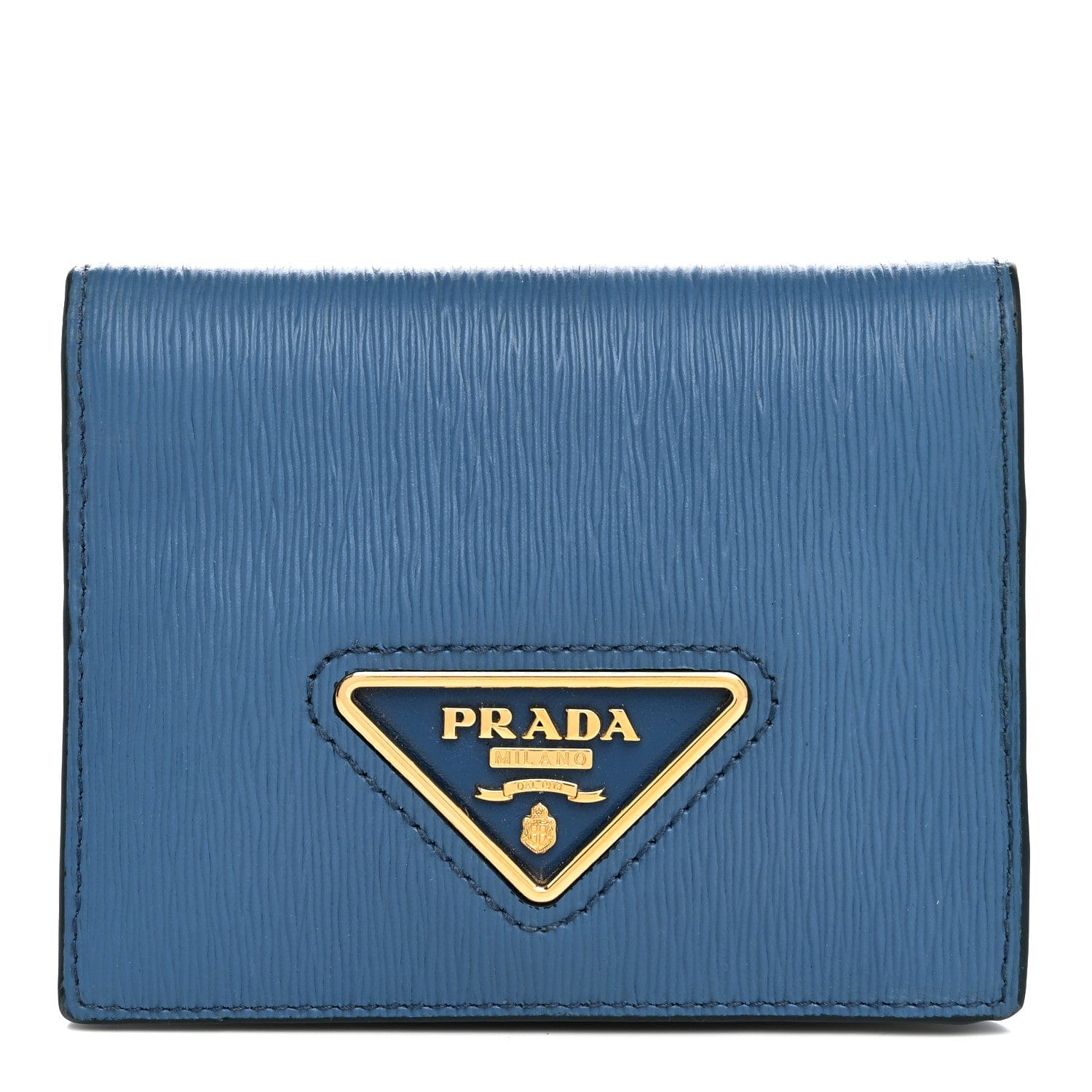 Prada Vitello Move Triangle Bi - Fold Wallet Cobalto