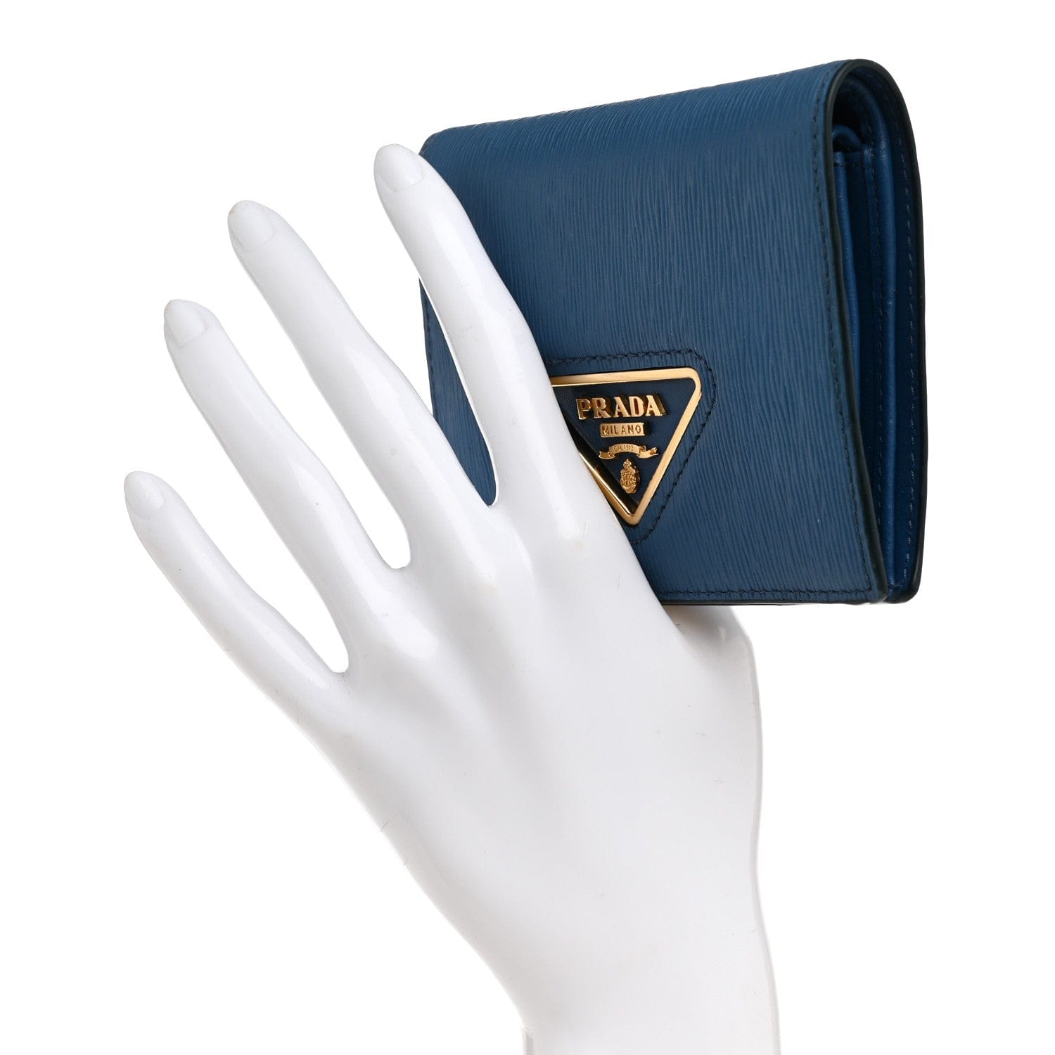 Prada Vitello Move Triangle Bi - Fold Wallet Cobalto