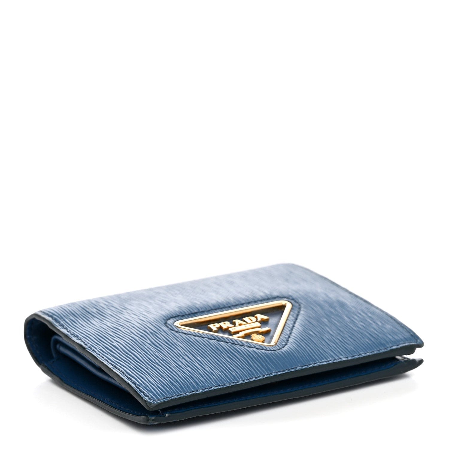 Prada Vitello Move Triangle Bi - Fold Wallet Cobalto