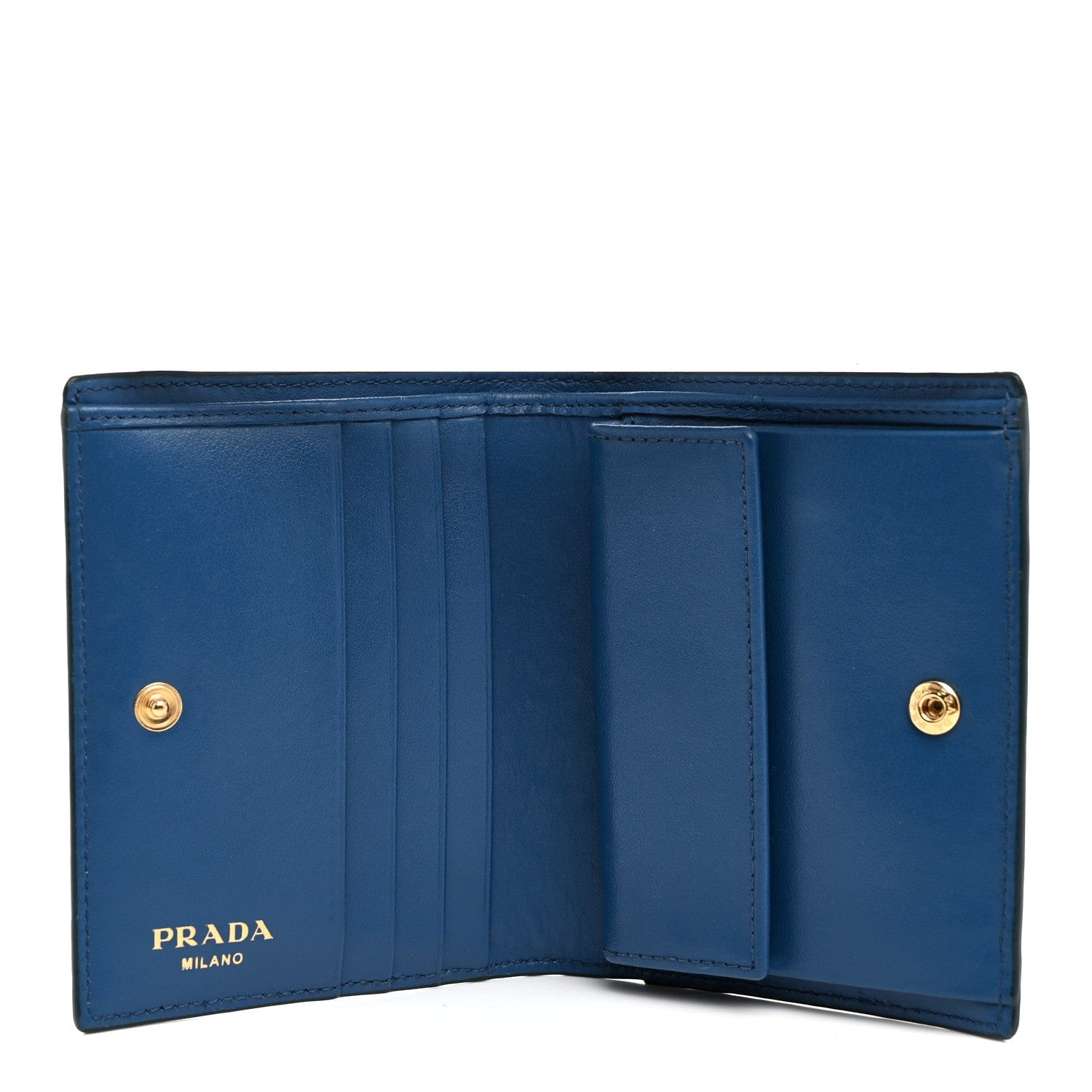 Prada Vitello Move Triangle Bi - Fold Wallet Cobalto