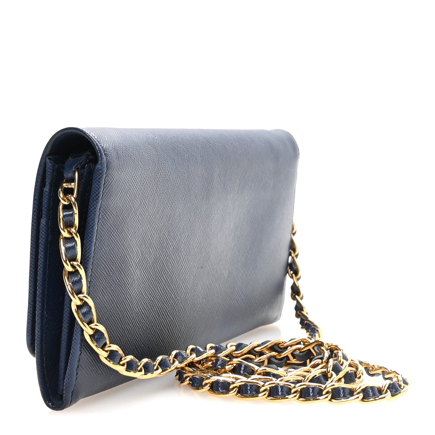Prada Saffiano Metal Oro Chain Wallet Bleuette
