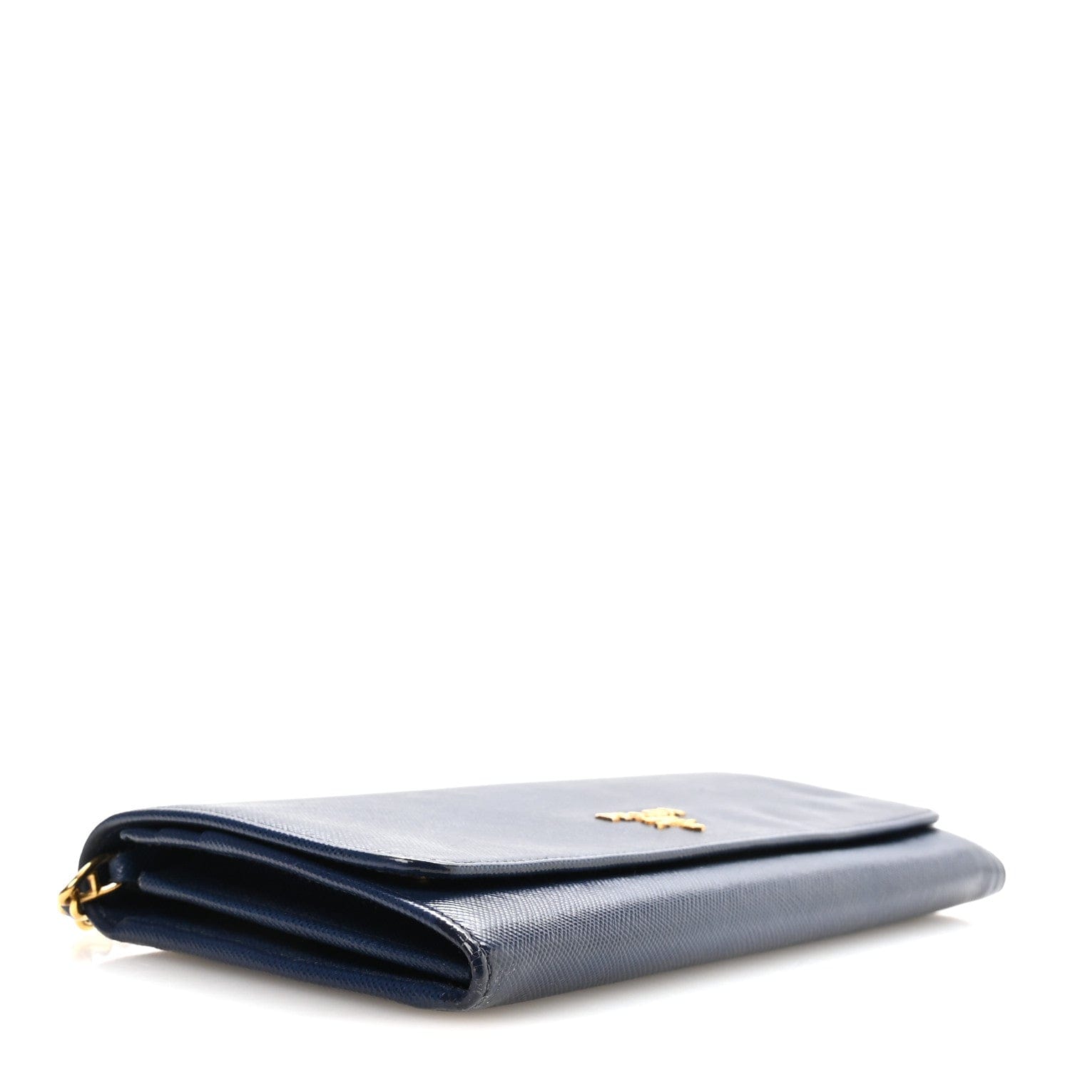 Prada Saffiano Metal Oro Chain Wallet Bleuette