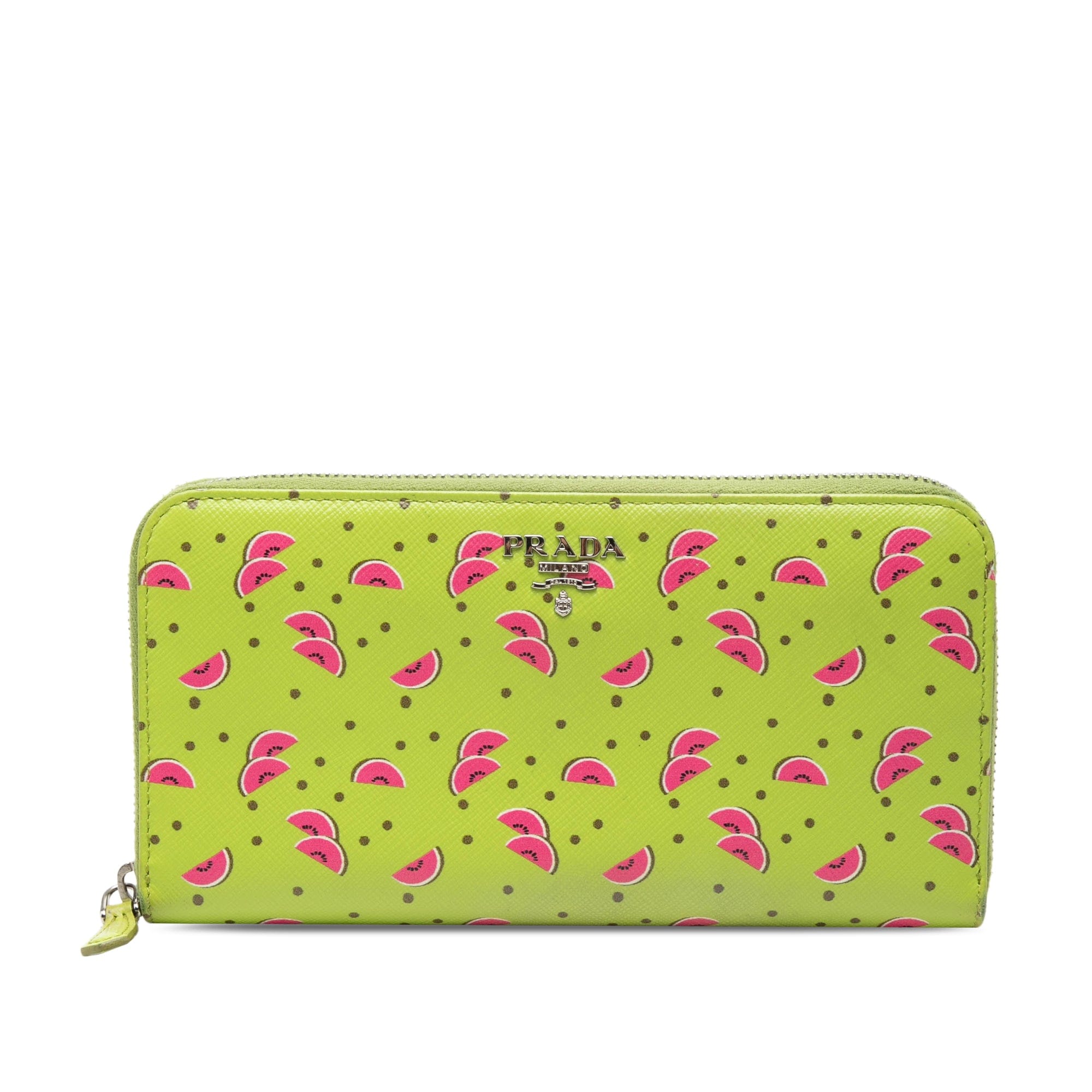 Prada Saffiano Watermelon Zip Around Long Wallet