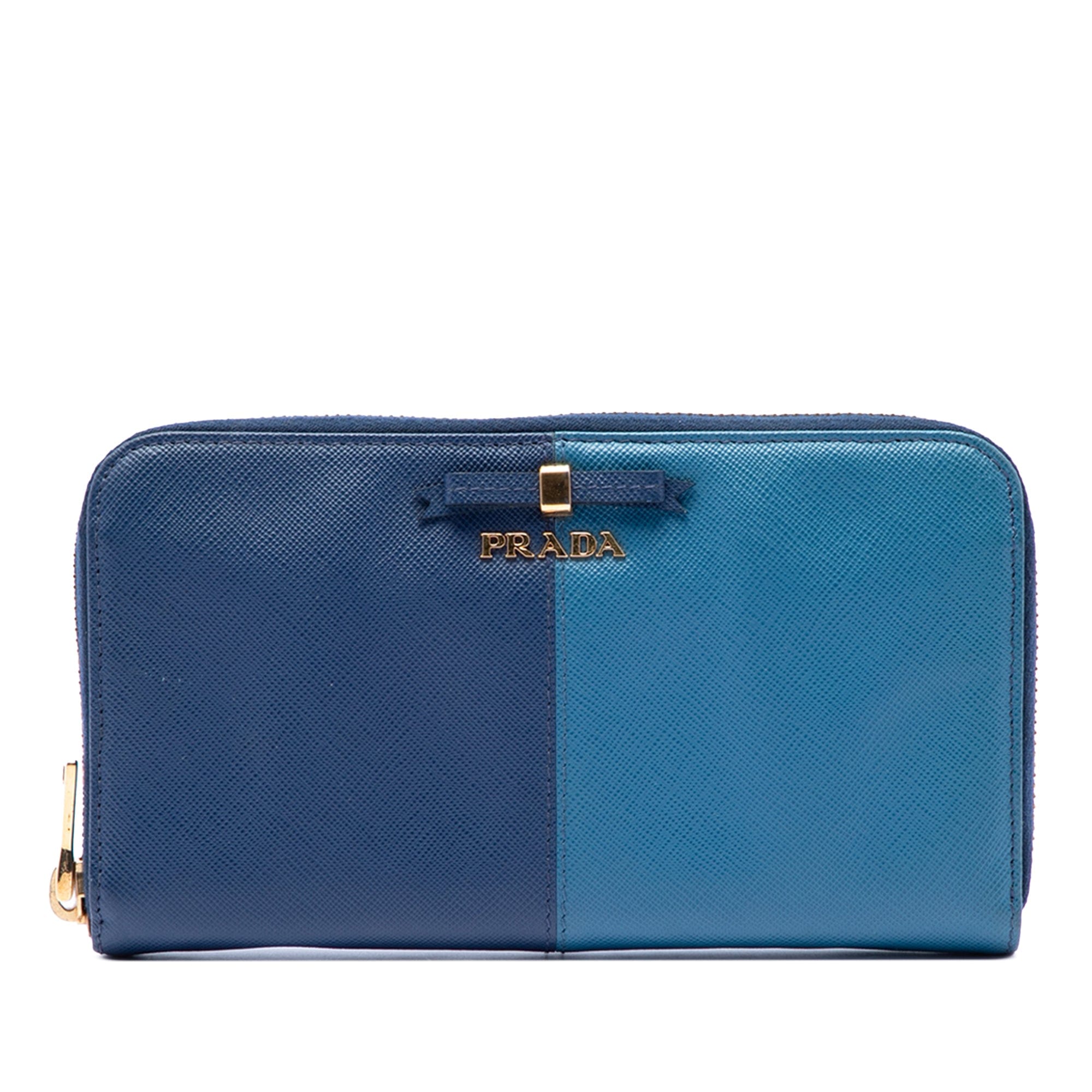 Prada Bicolor Saffiano Bow Zip Long Wallet