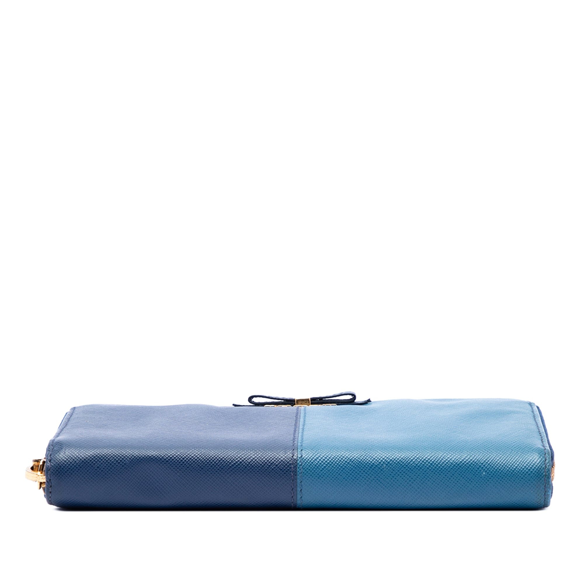 Prada Bicolor Saffiano Bow Zip Long Wallet