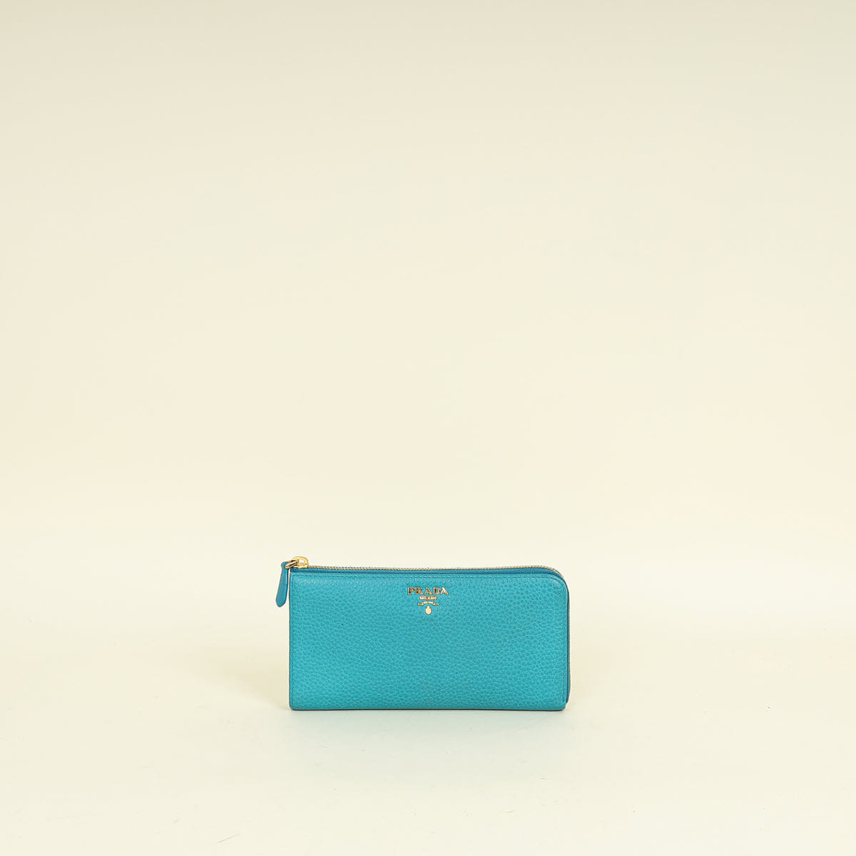 Prada Turquoise Vitello Daino Half Zip Wallet