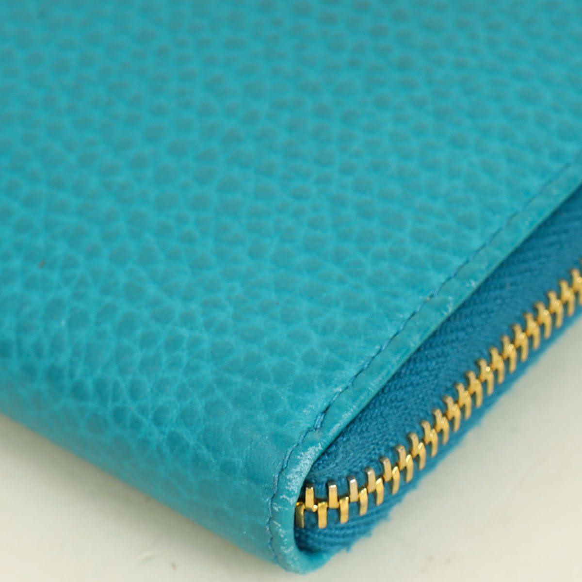 Prada Turquoise Vitello Daino Half Zip Wallet