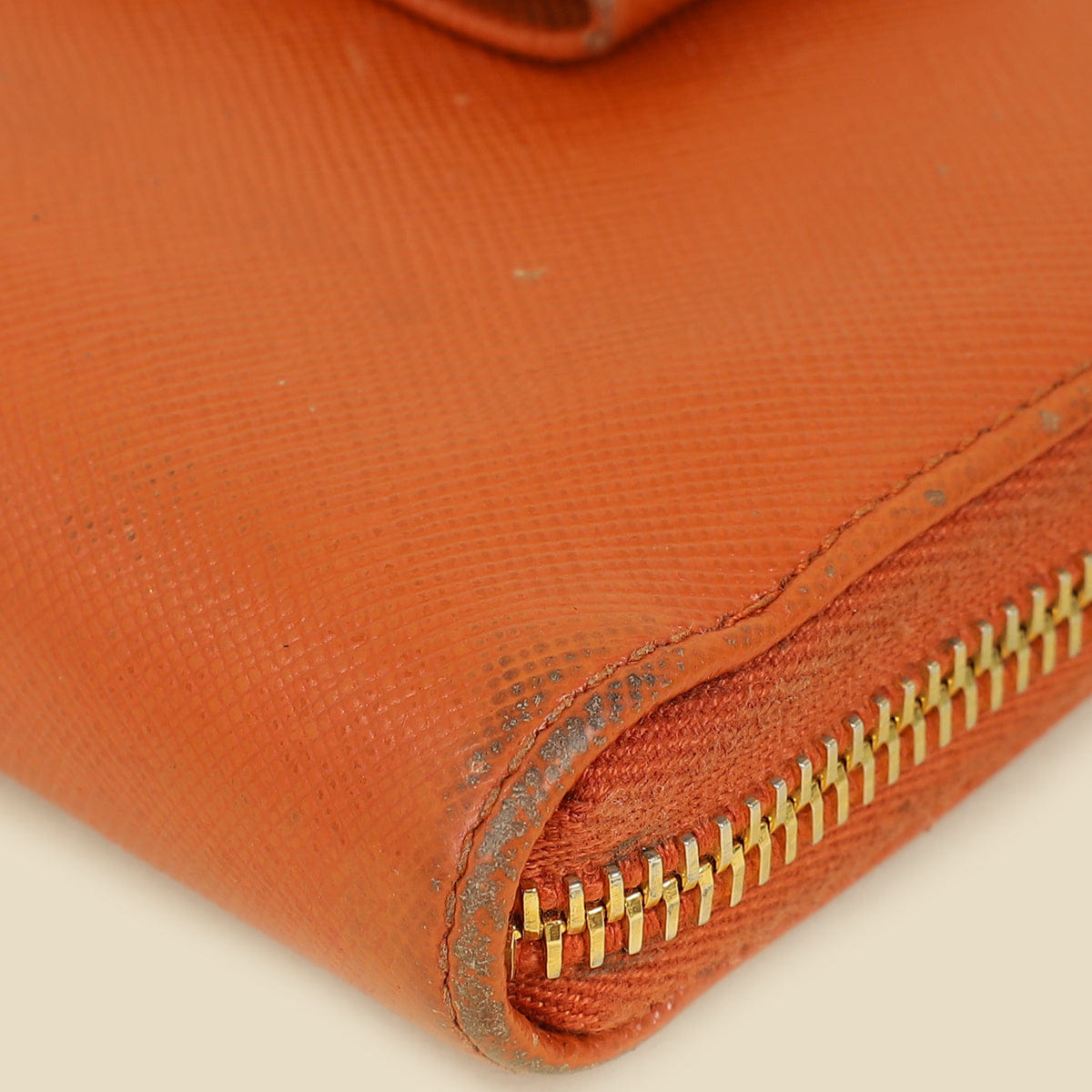 Prada Orange Bow Zip Around Wallet