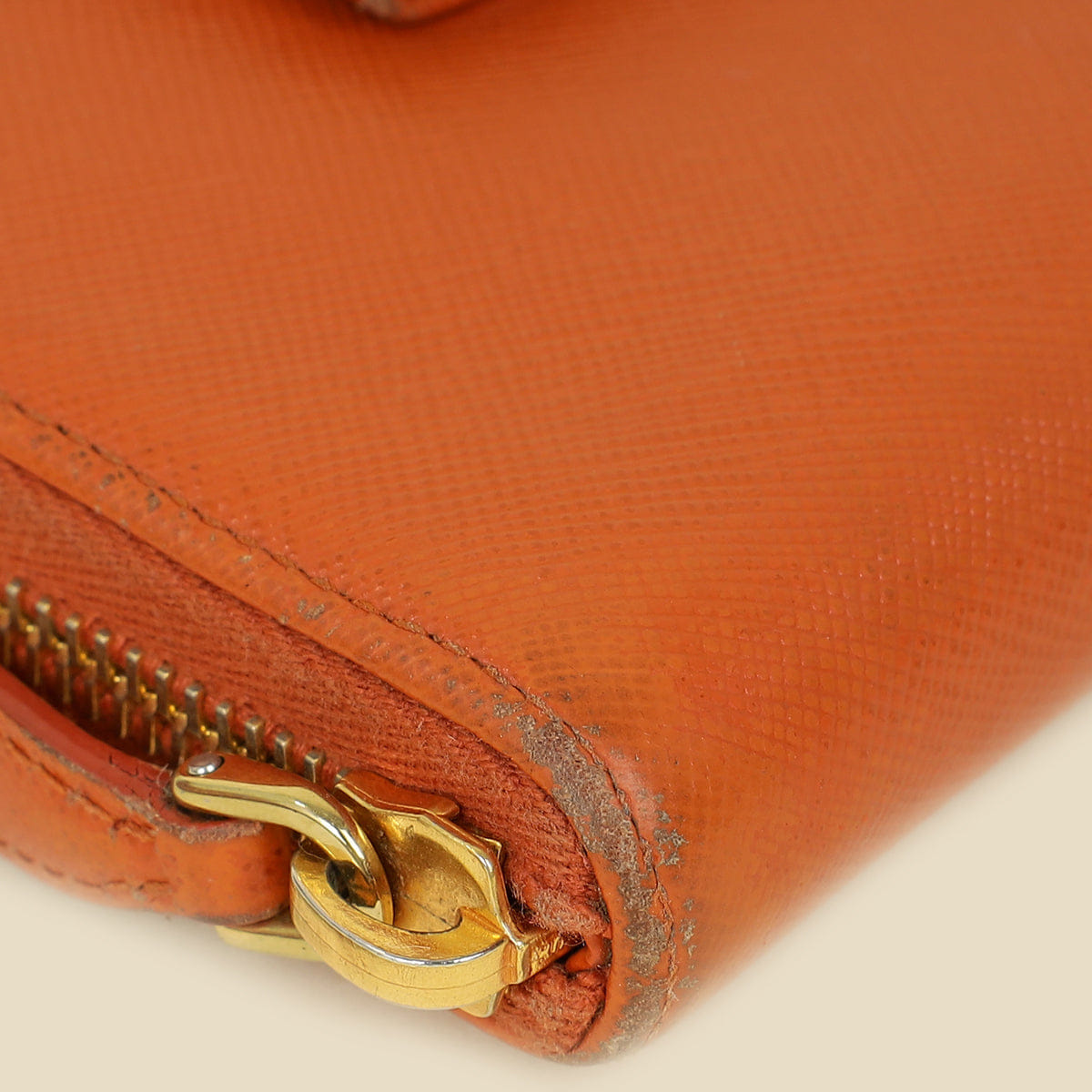 Prada Orange Bow Zip Around Wallet