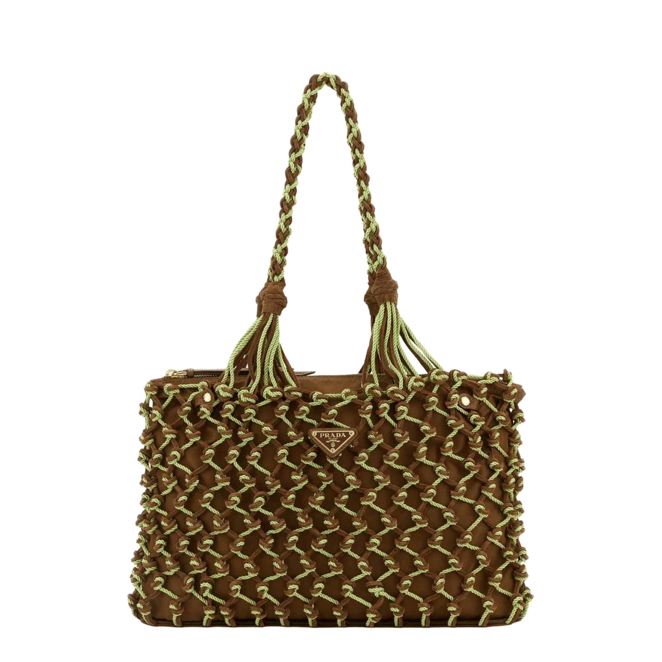Prada Two - Tone Mesh Shopping Bag - Cacao/Prato