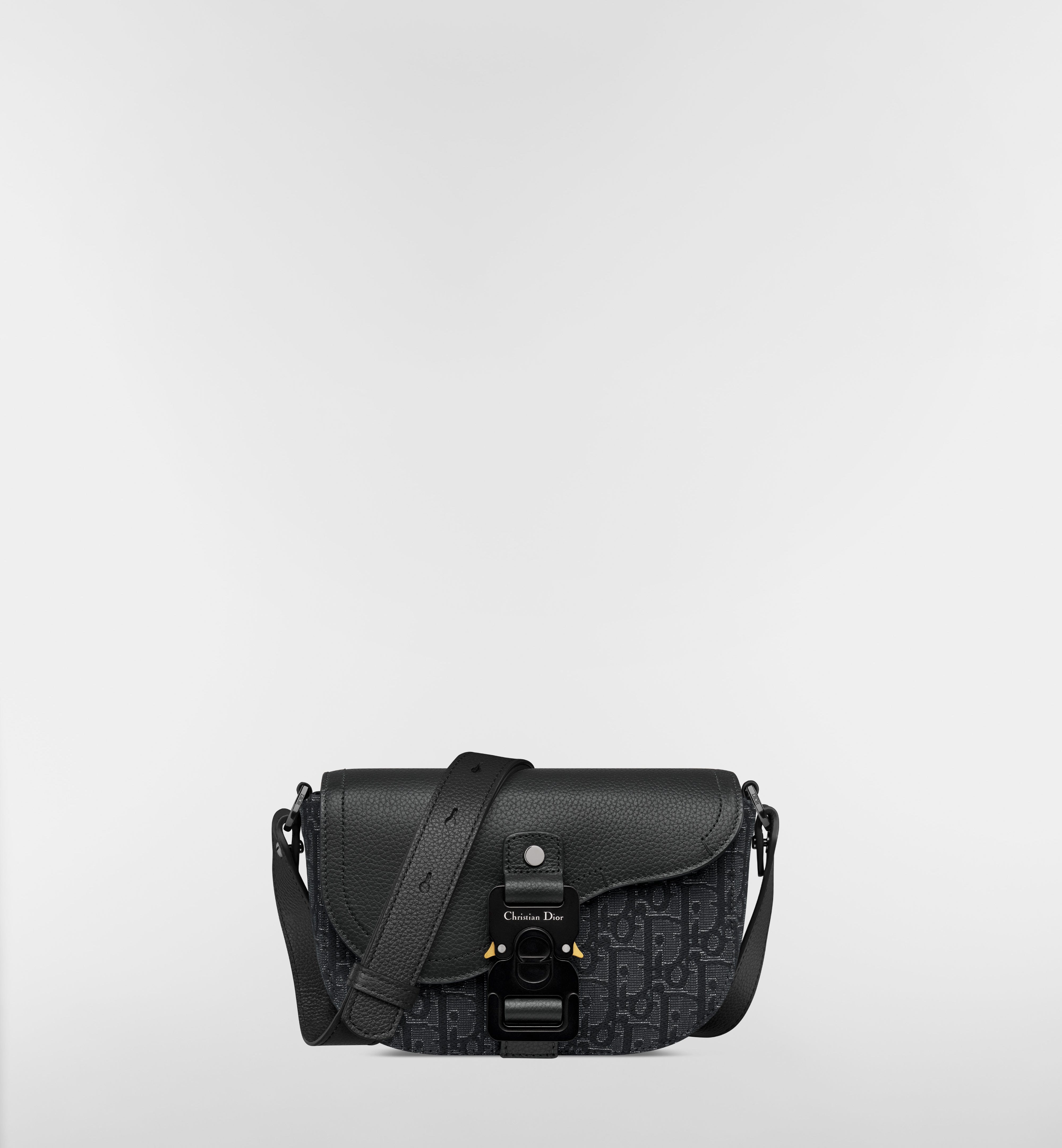 Dior Mini Saddle Messenger Bag Dior Oblique Jacquard with Black Grained Calfskin Flap