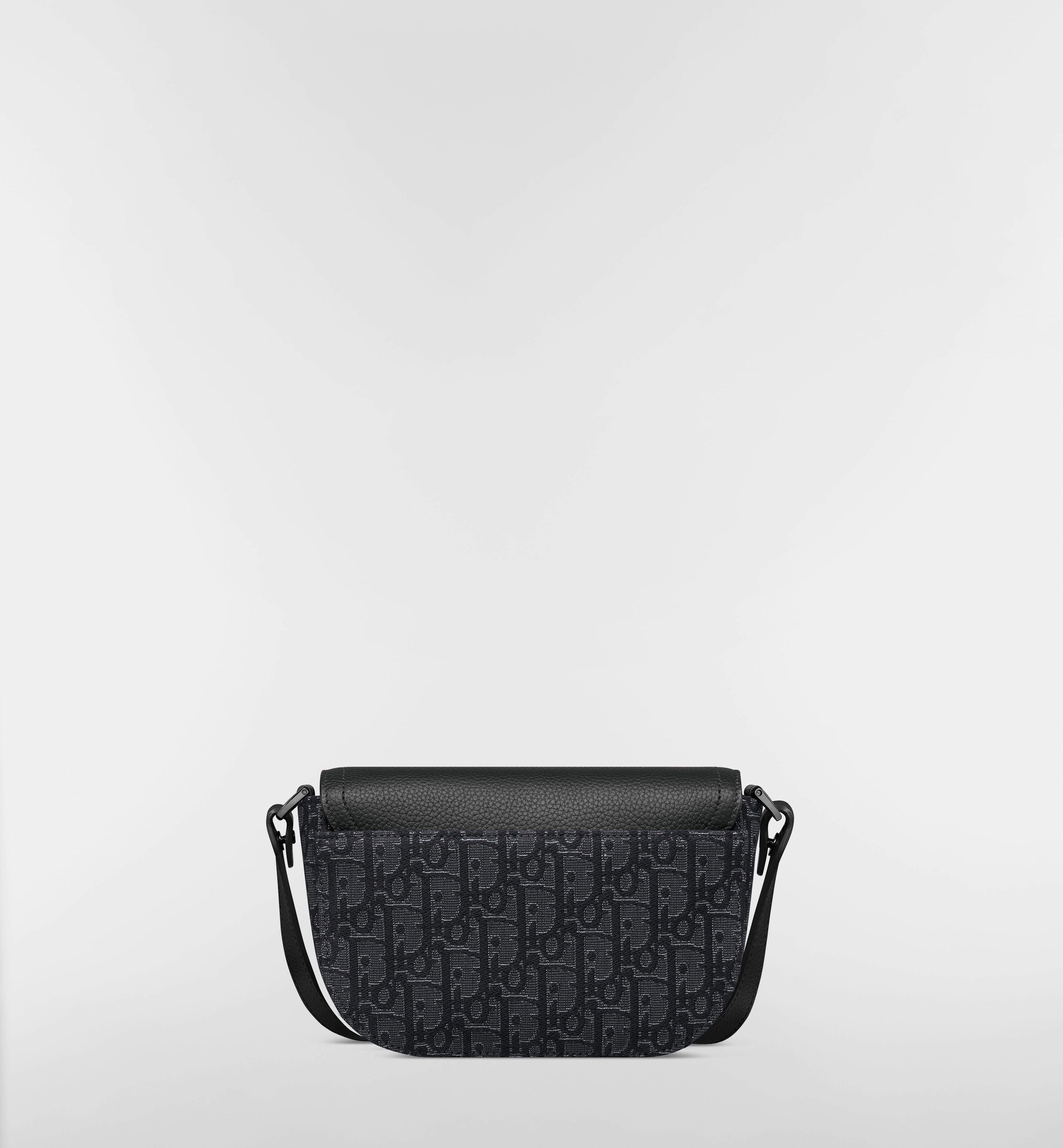 Dior Mini Saddle Messenger Bag Dior Oblique Jacquard with Black Grained Calfskin Flap