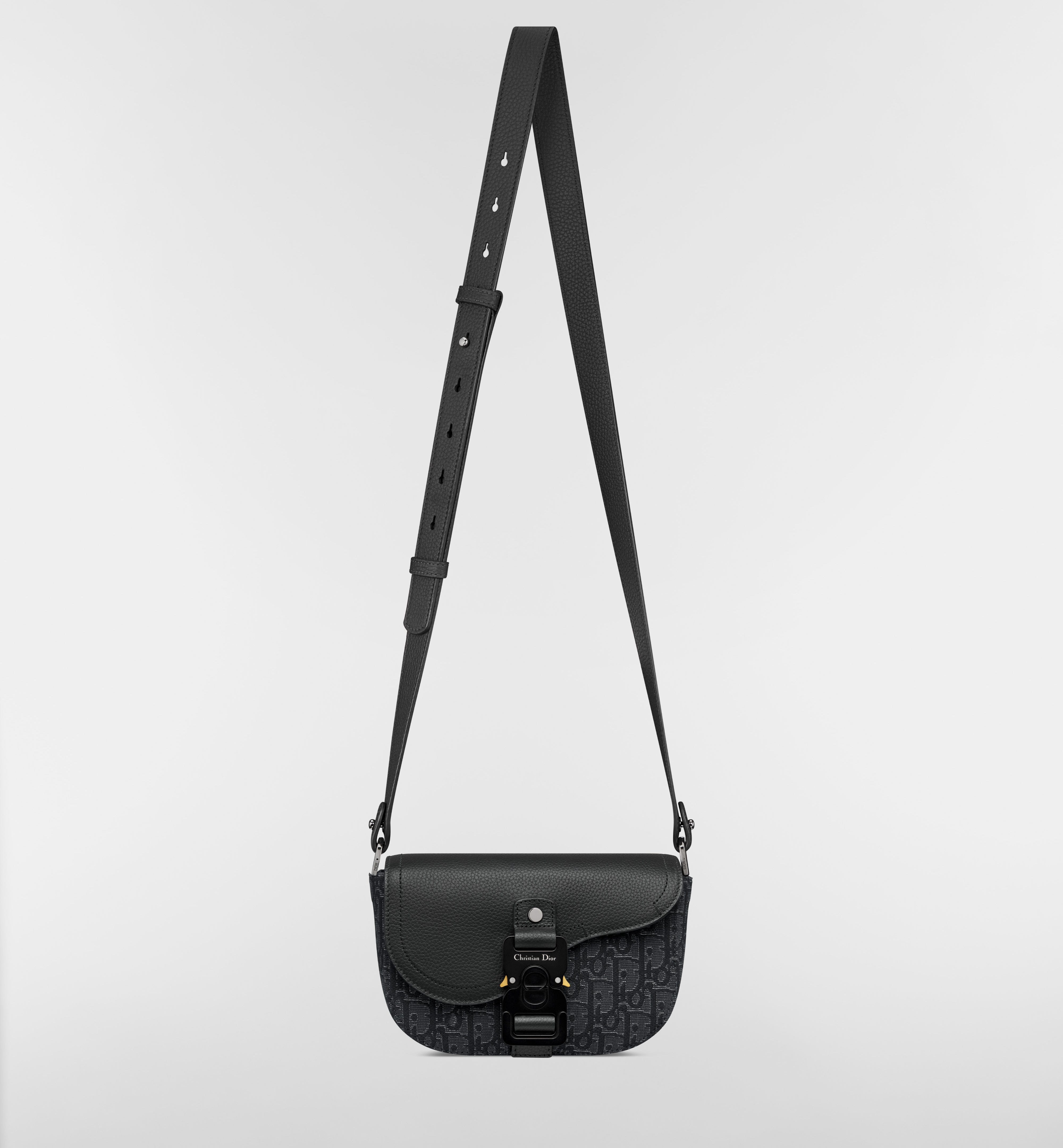 Dior Mini Saddle Messenger Bag Dior Oblique Jacquard with Black Grained Calfskin Flap