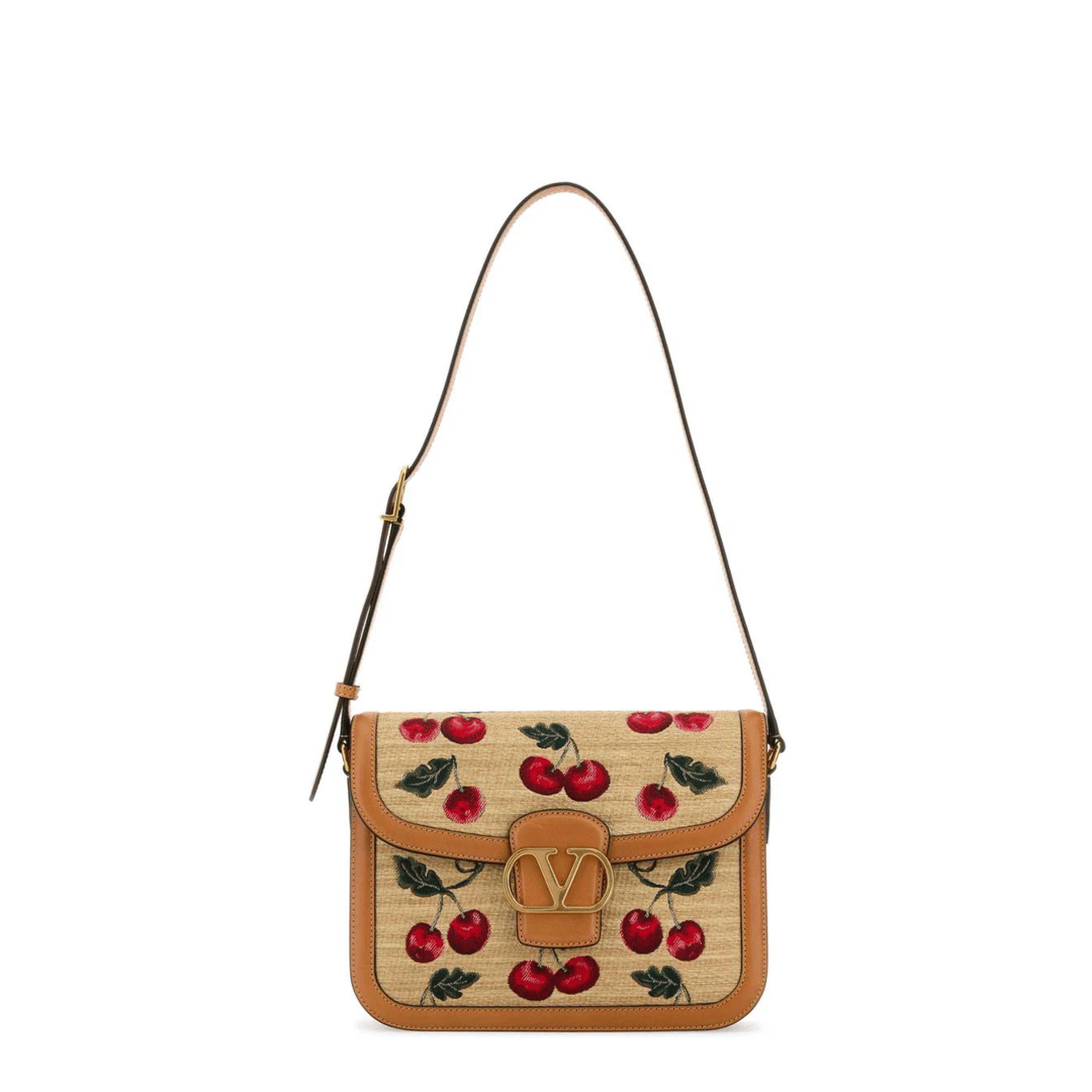 Valentino Garavani 9TO5 Shoulder Bag in Jacquard Raffia With Cherryfic Motif