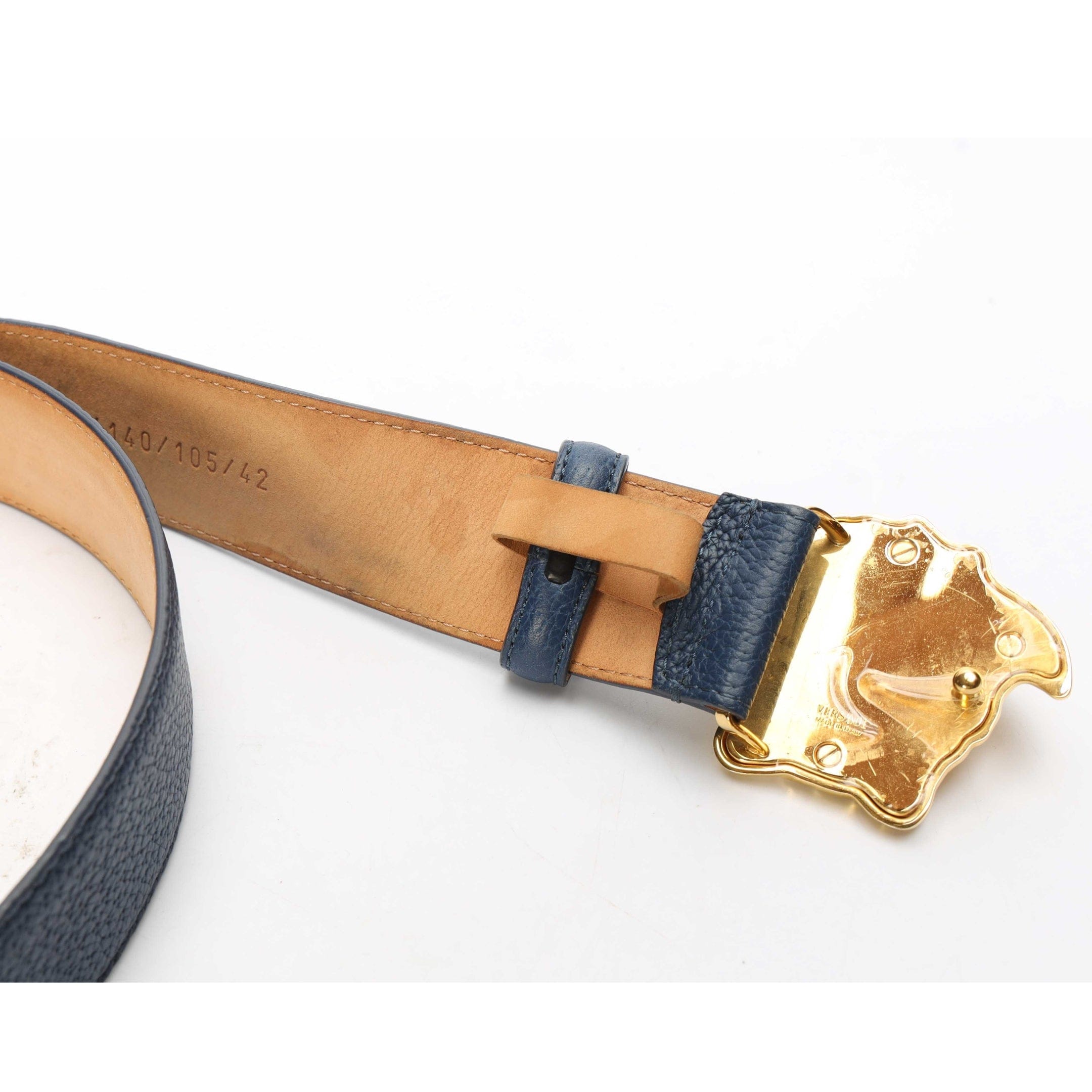 Versace La Medusa Buckle Navy Blue Belt