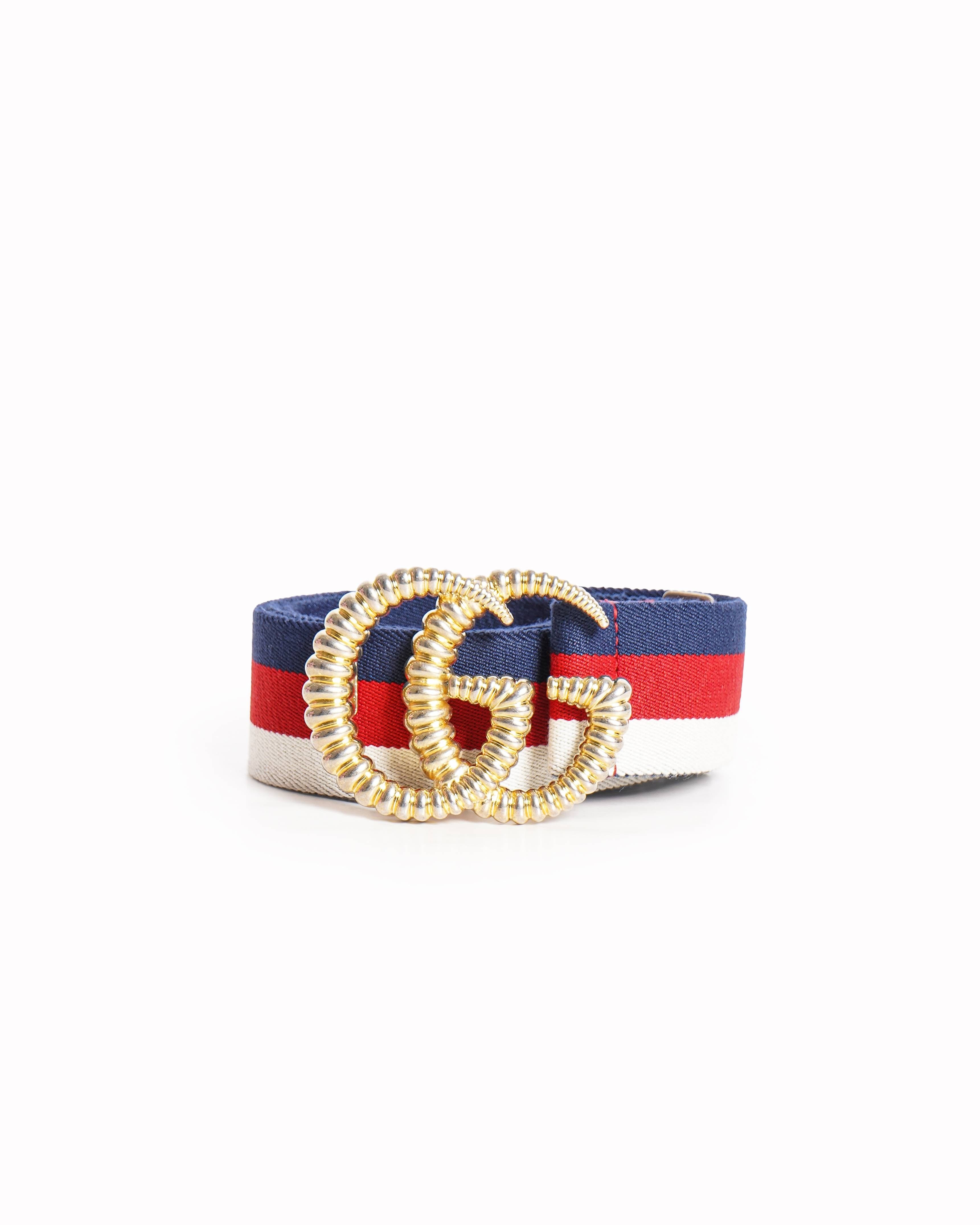 Gucci Red/White/Blue Web Elastic Torchon Double G Belt