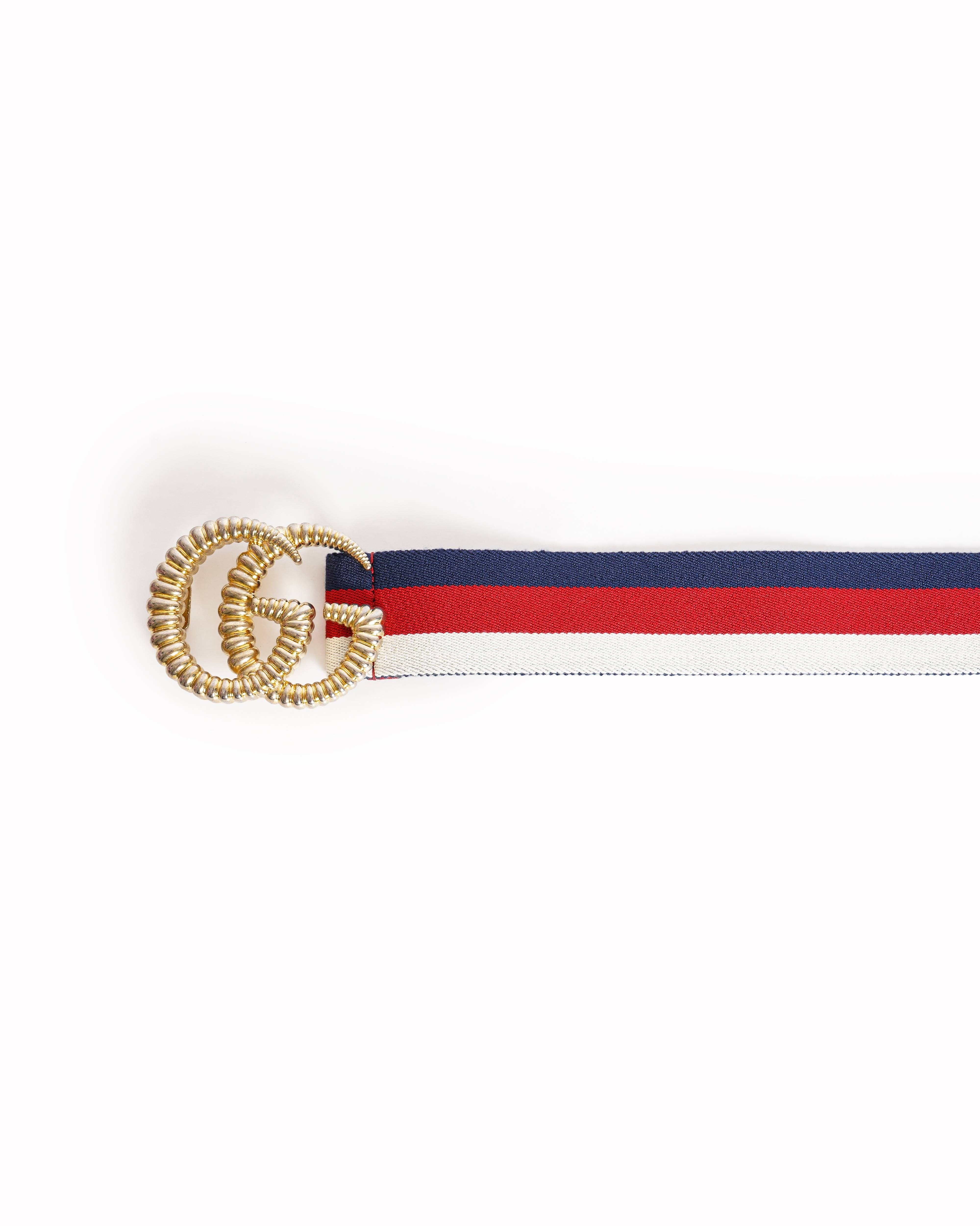 Gucci Red/White/Blue Web Elastic Torchon Double G Belt