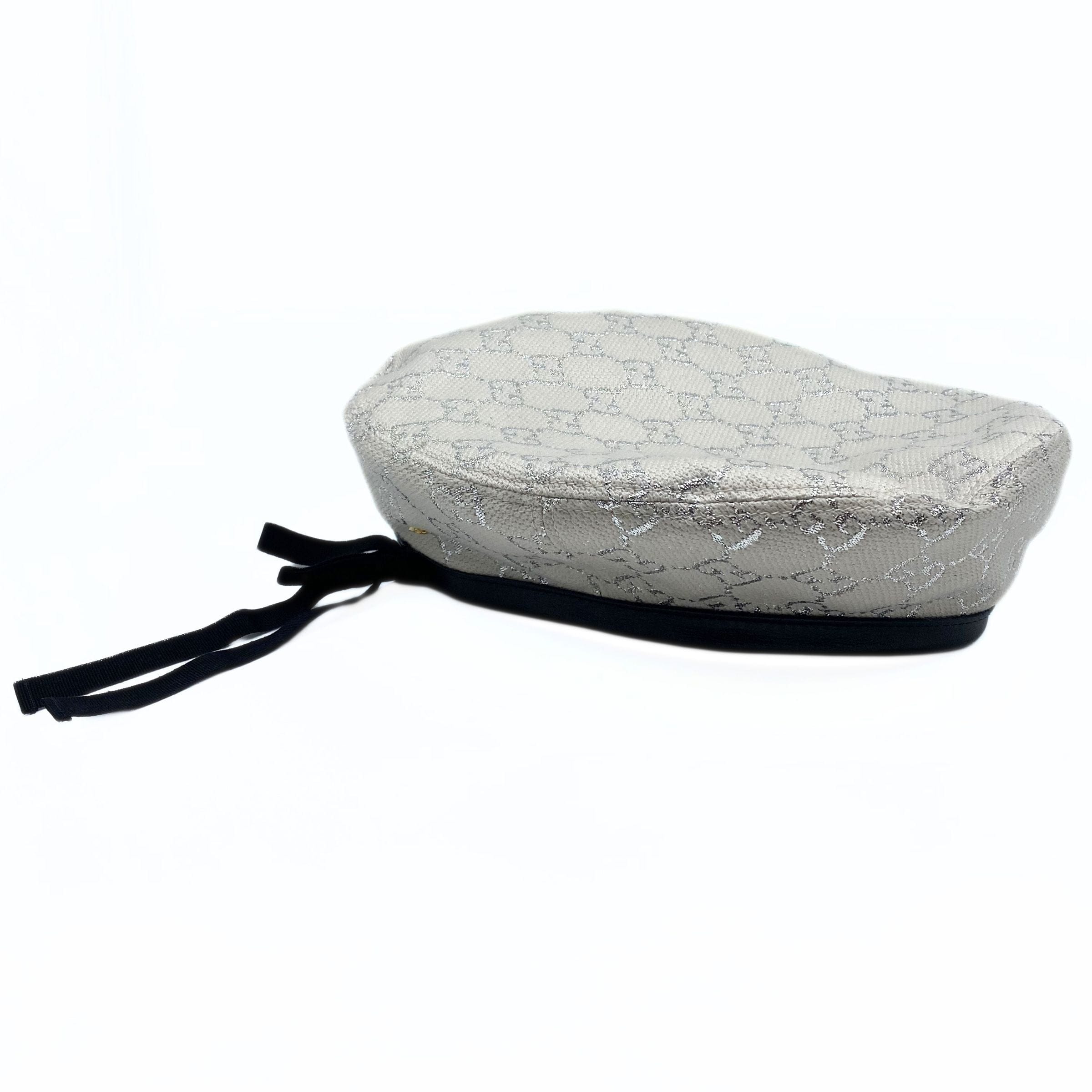 Gucci Bone & Silver Logo Beret Hat