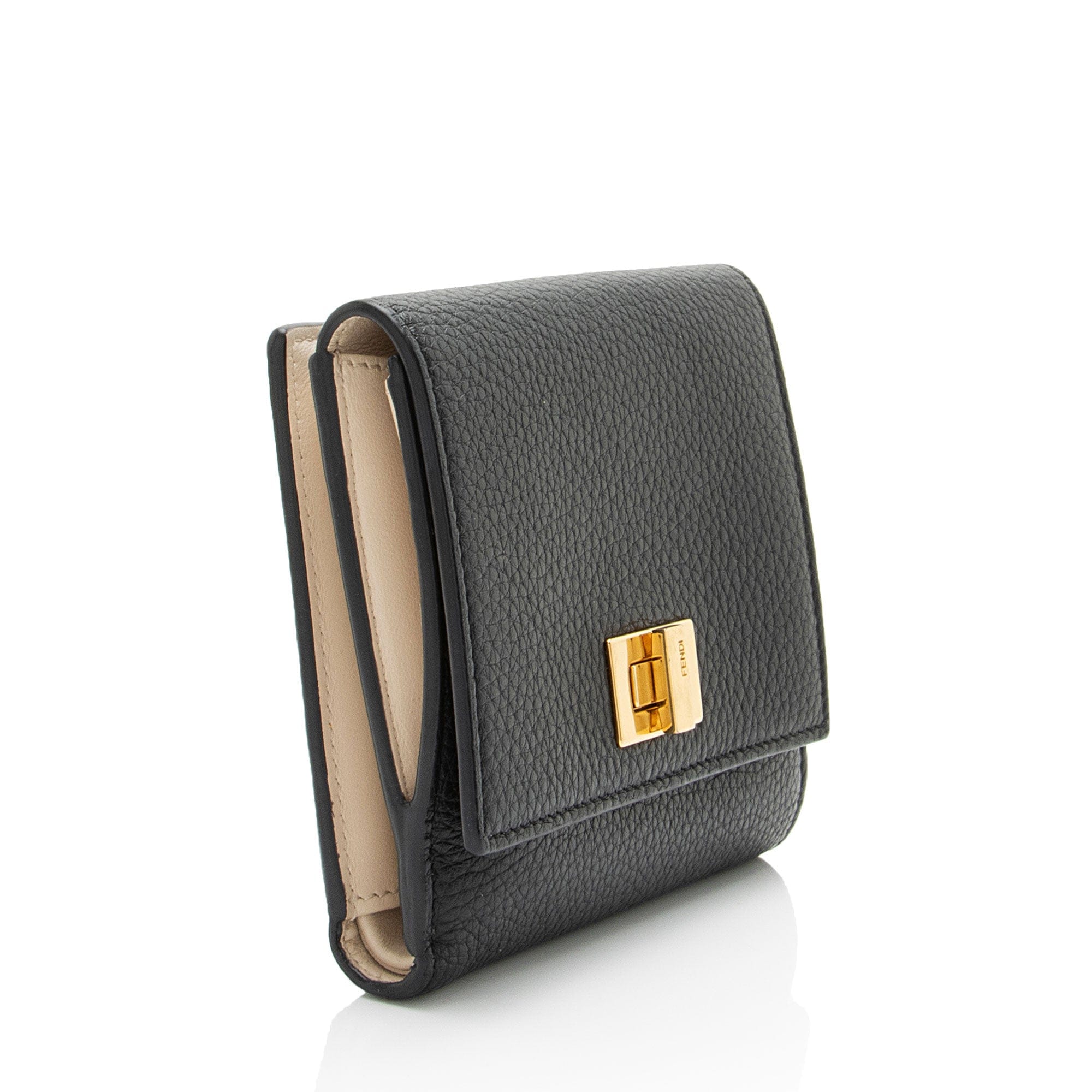 Fendi Selleria Leather Peekaboo Compact Wallet