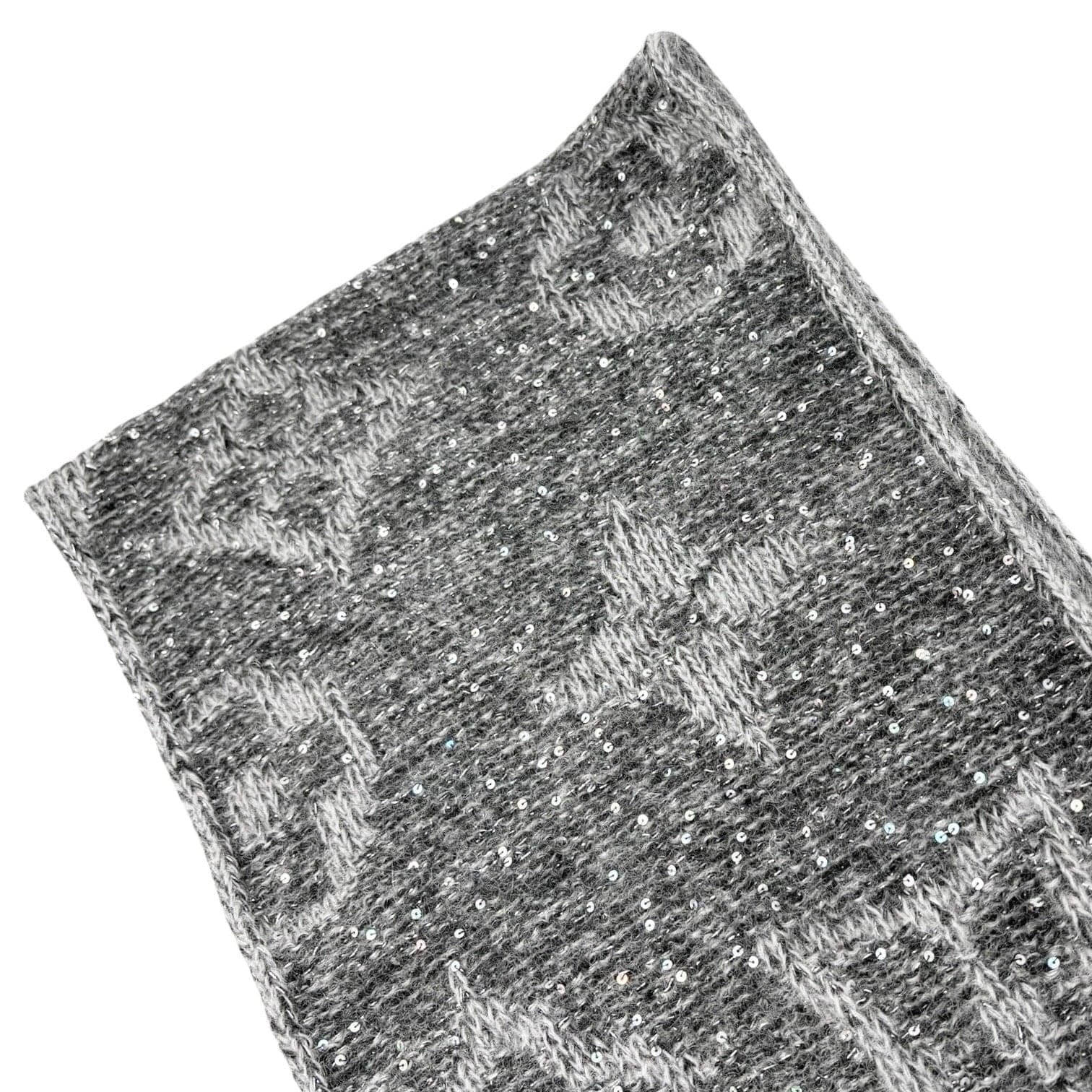 LOUIS VUITTON Vintage Monogram Logo Knit Sequins Scarf Muffler Wrap Gray Mohair