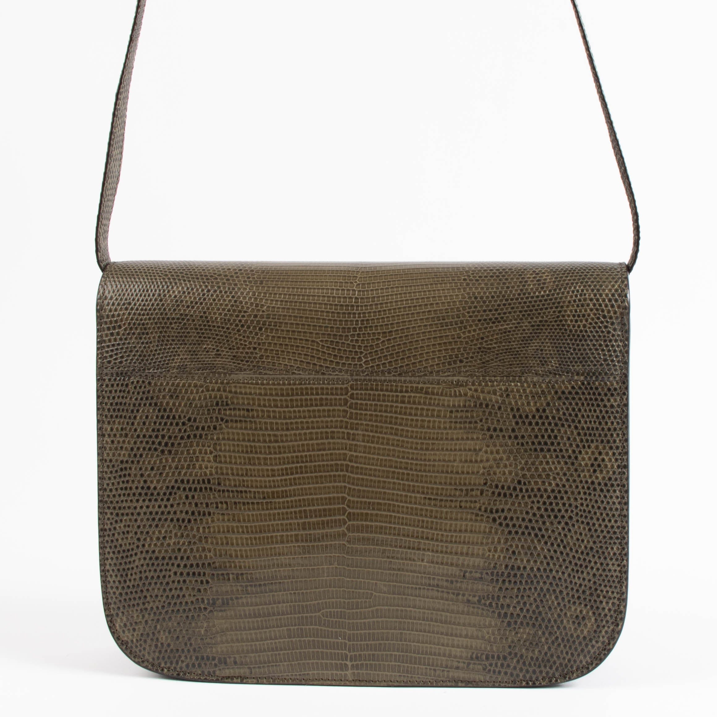 Celine Army Green Lizard Medium Classic Bag