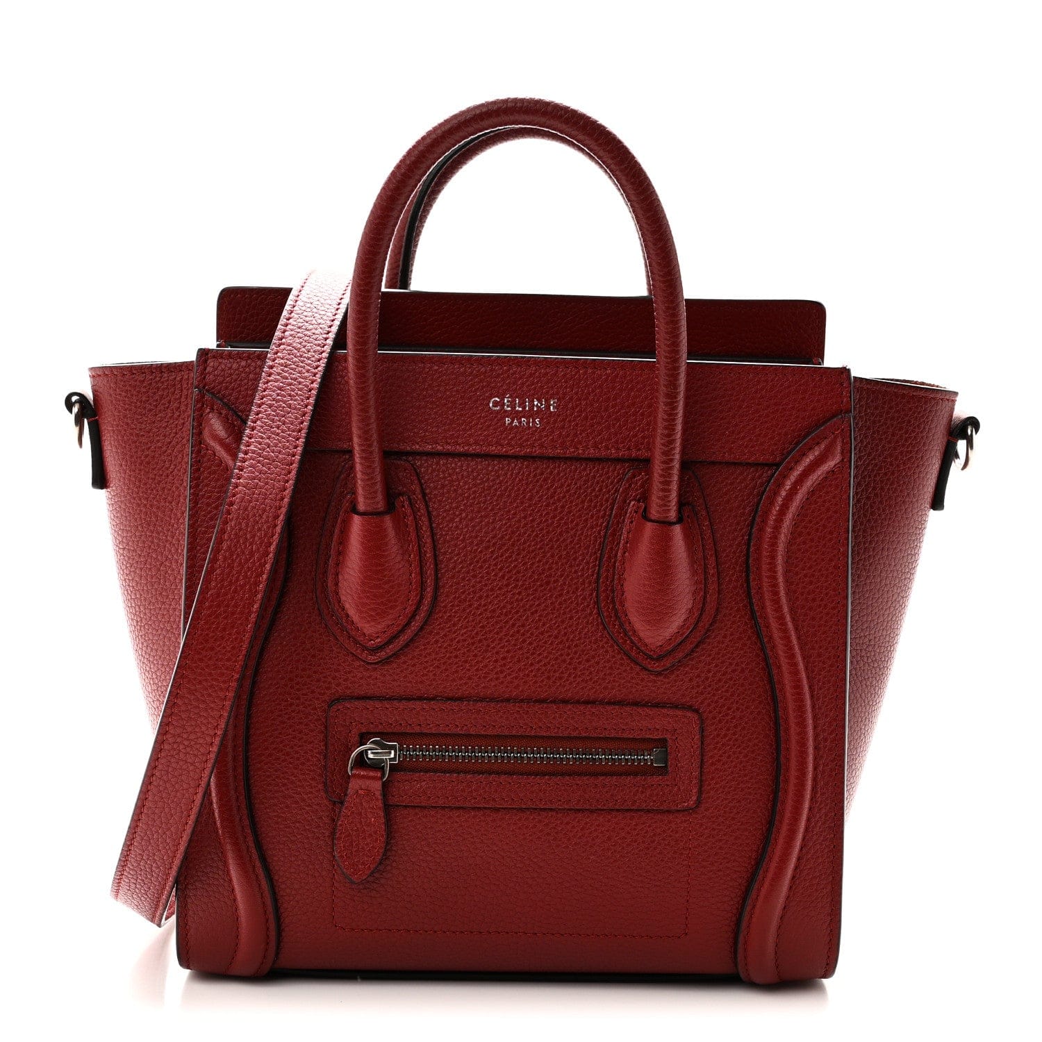 Celine Drummed Calfskin Nano Luggage Merlot
