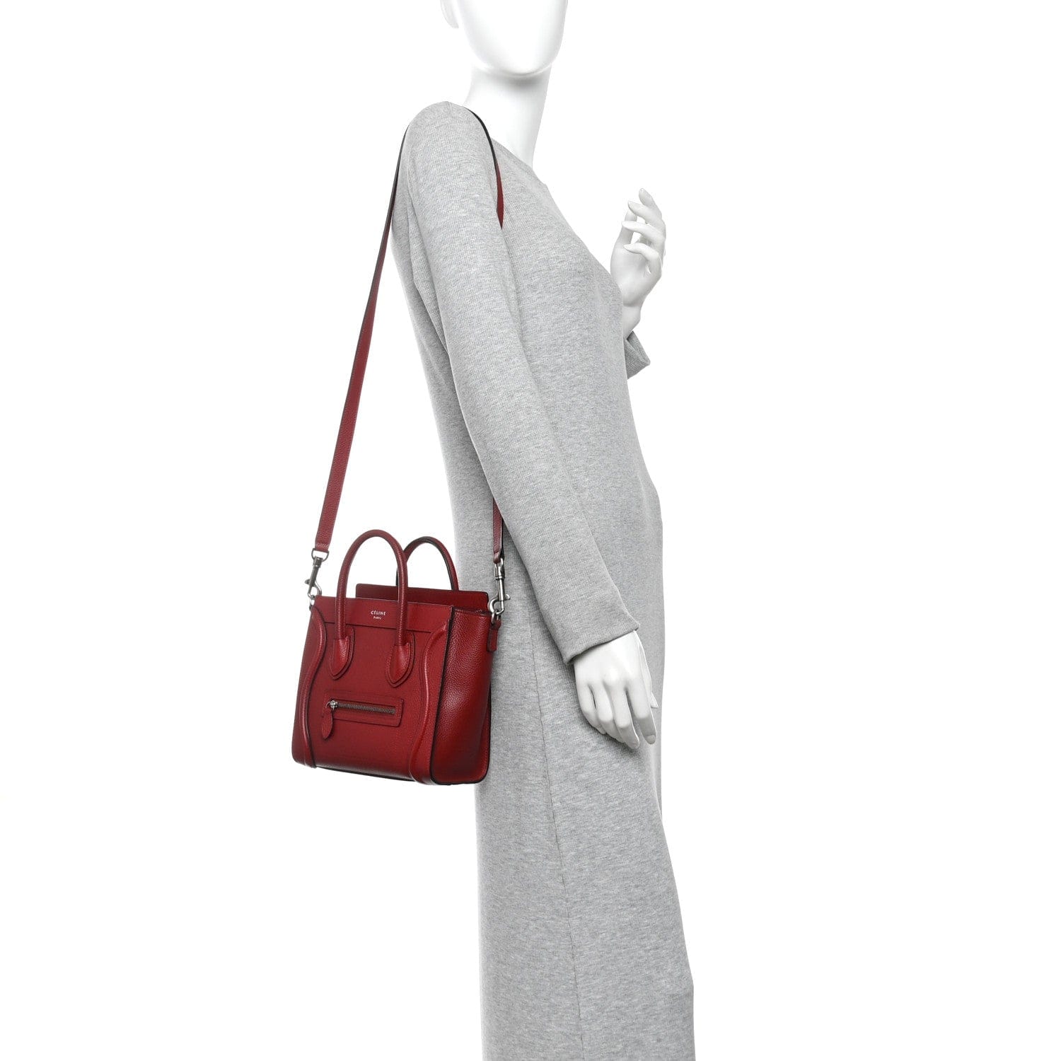 Celine Drummed Calfskin Nano Luggage Merlot