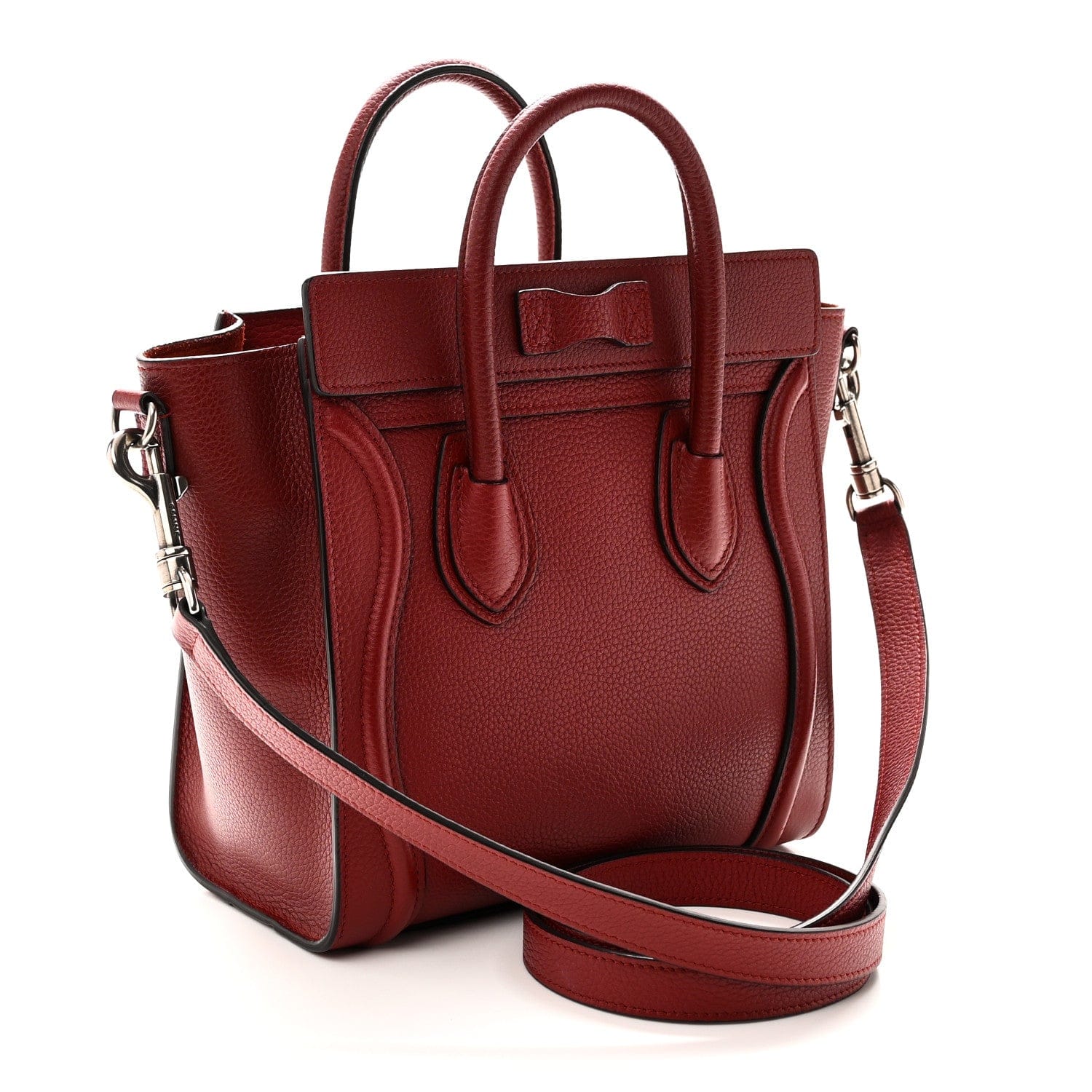 Celine Drummed Calfskin Nano Luggage Merlot