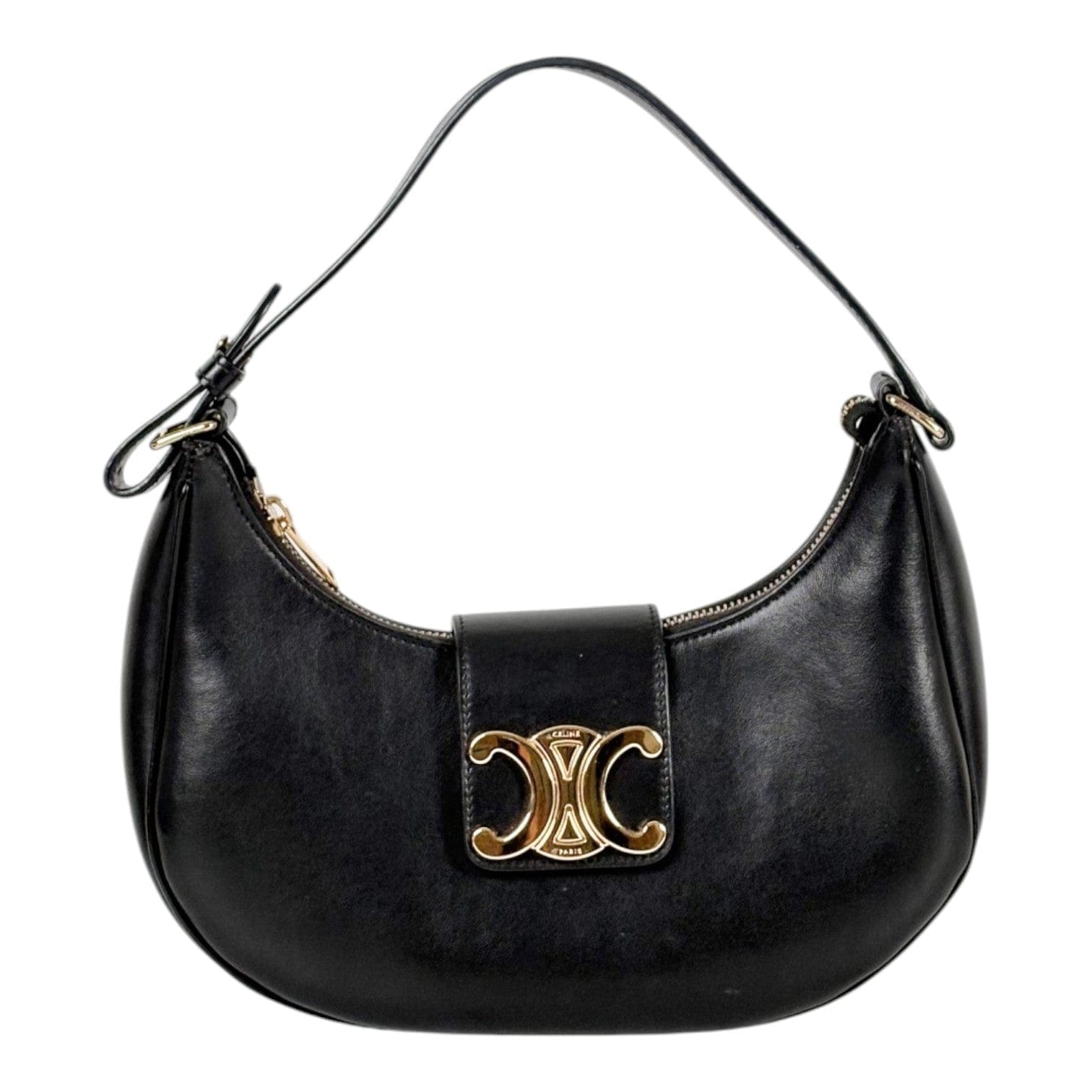 Celine Black Ava Triomphe Hobo Bag in Calfskin