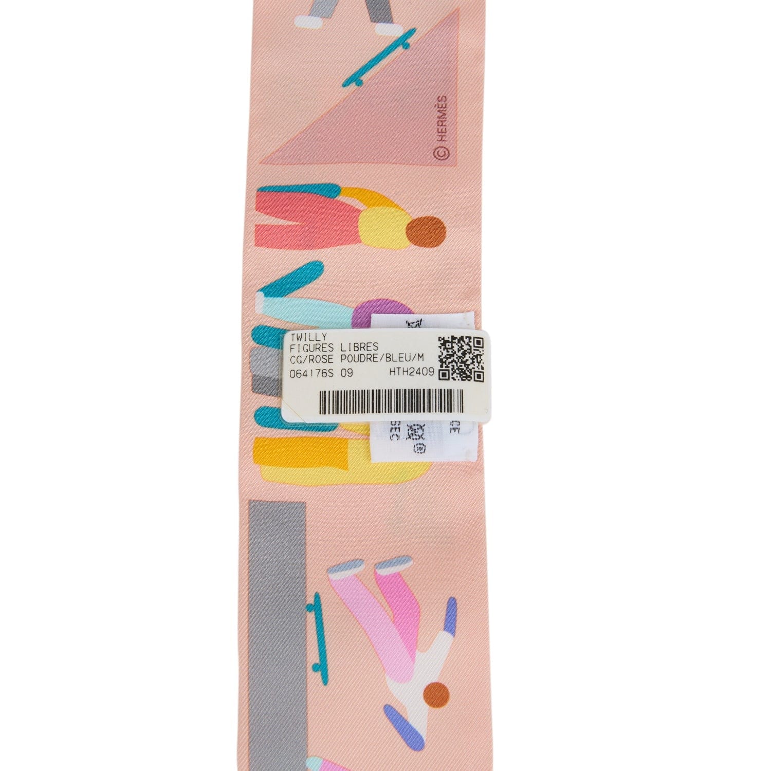Hermes Figures Libres Rose Poudre and Blue Multi Silk Twilly Pair
