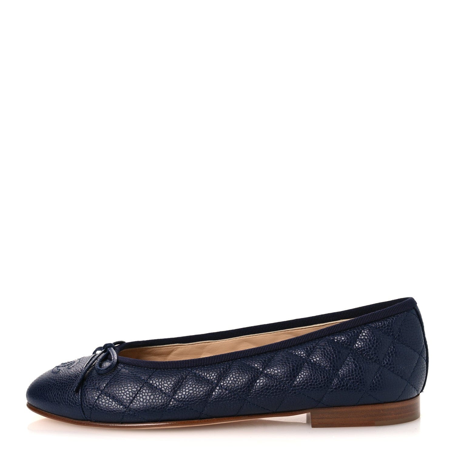 Chanel Caviar Quilted CC Cap Toe Ballerina Flats 38.5 Navy