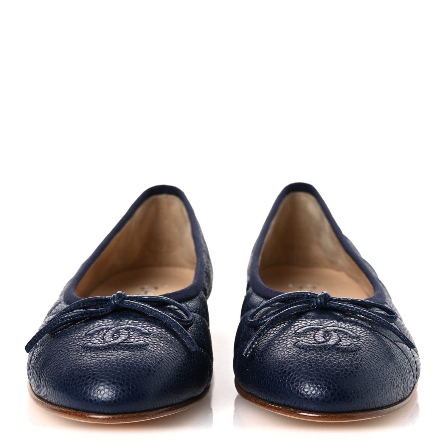 Chanel Caviar Quilted CC Cap Toe Ballerina Flats 38.5 Navy