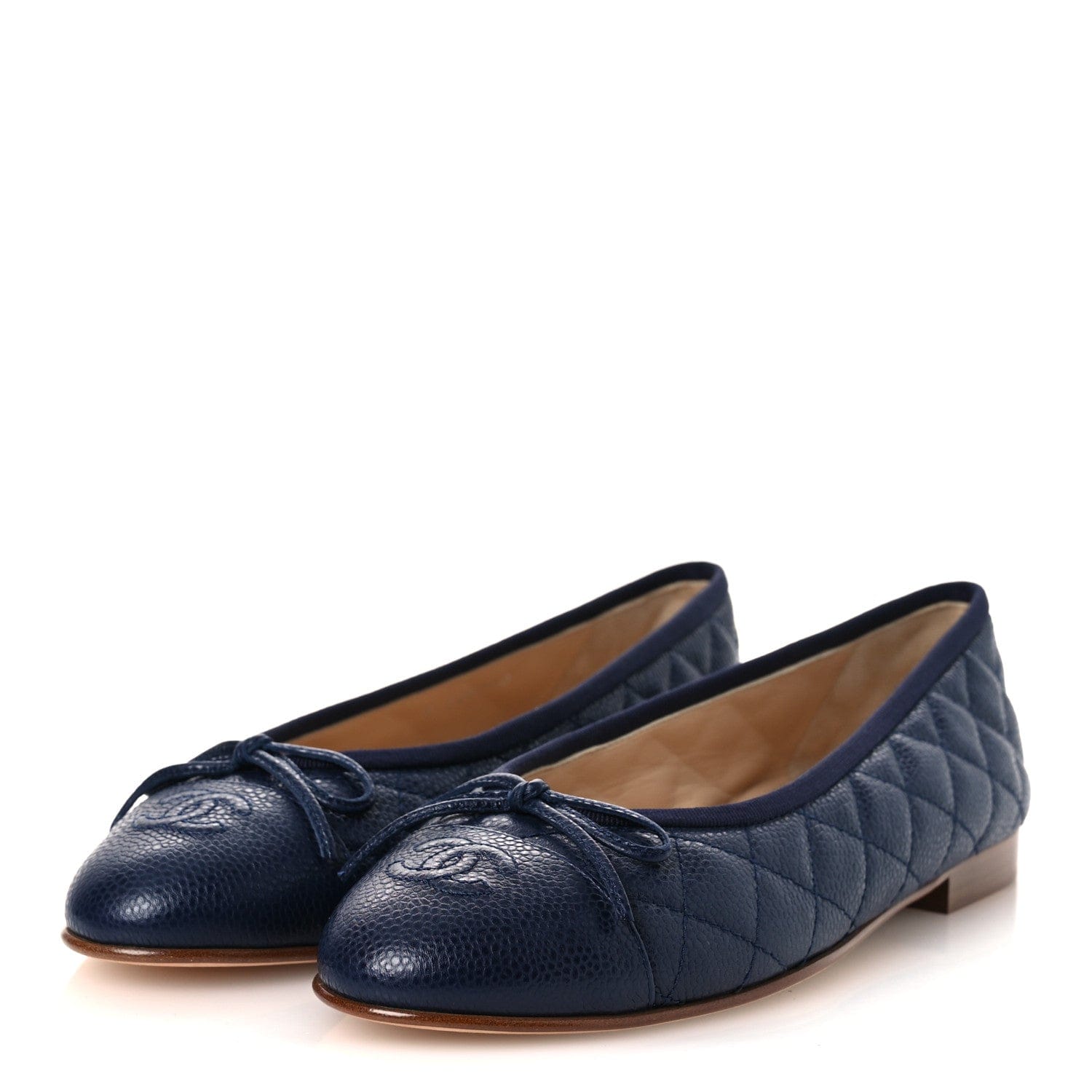 Chanel Caviar Quilted CC Cap Toe Ballerina Flats 38.5 Navy
