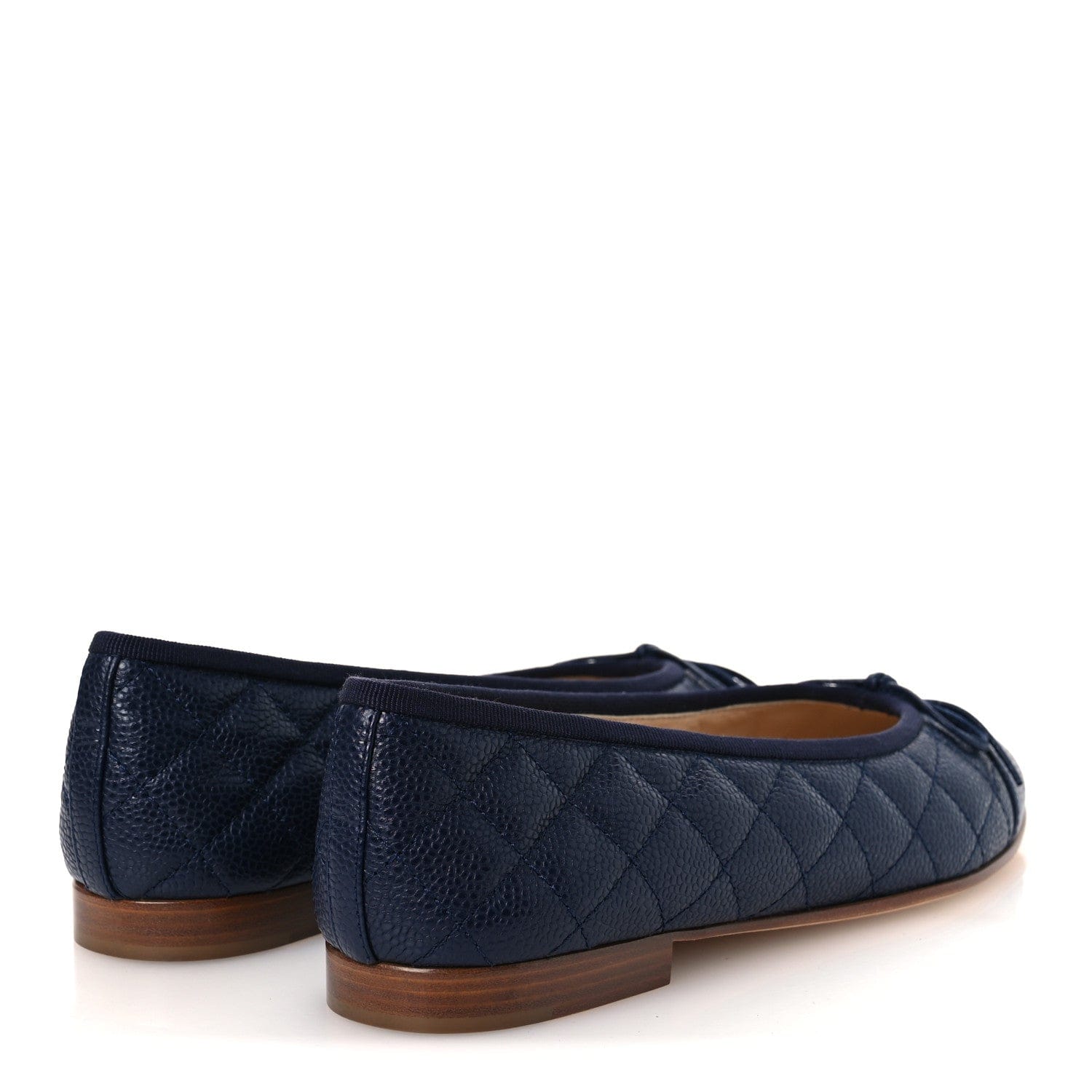 Chanel Caviar Quilted CC Cap Toe Ballerina Flats 38.5 Navy