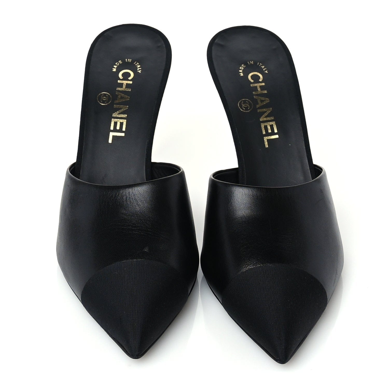 Chanel Goatskin Grosgrain Cap Toe Pearl Mule 39 Black