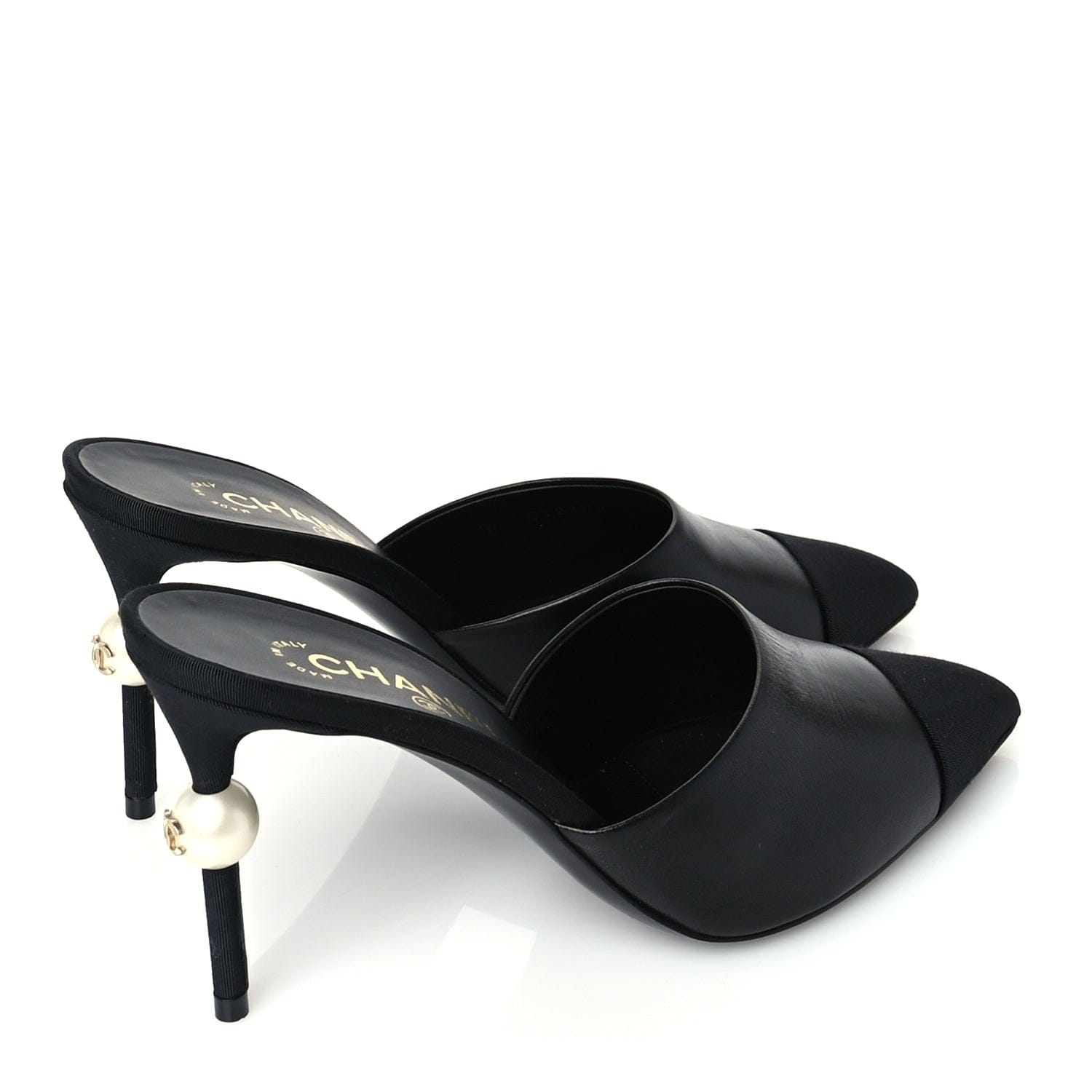 Chanel Goatskin Grosgrain Cap Toe Pearl Mule 39 Black