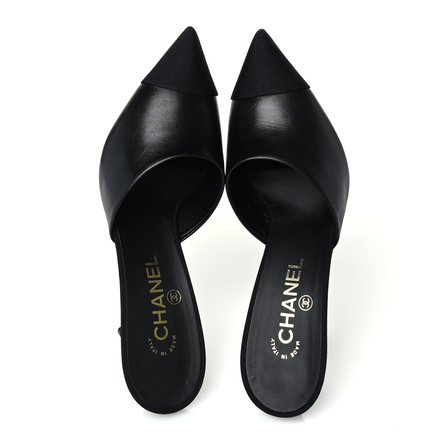 Chanel Goatskin Grosgrain Cap Toe Pearl Mule 39 Black