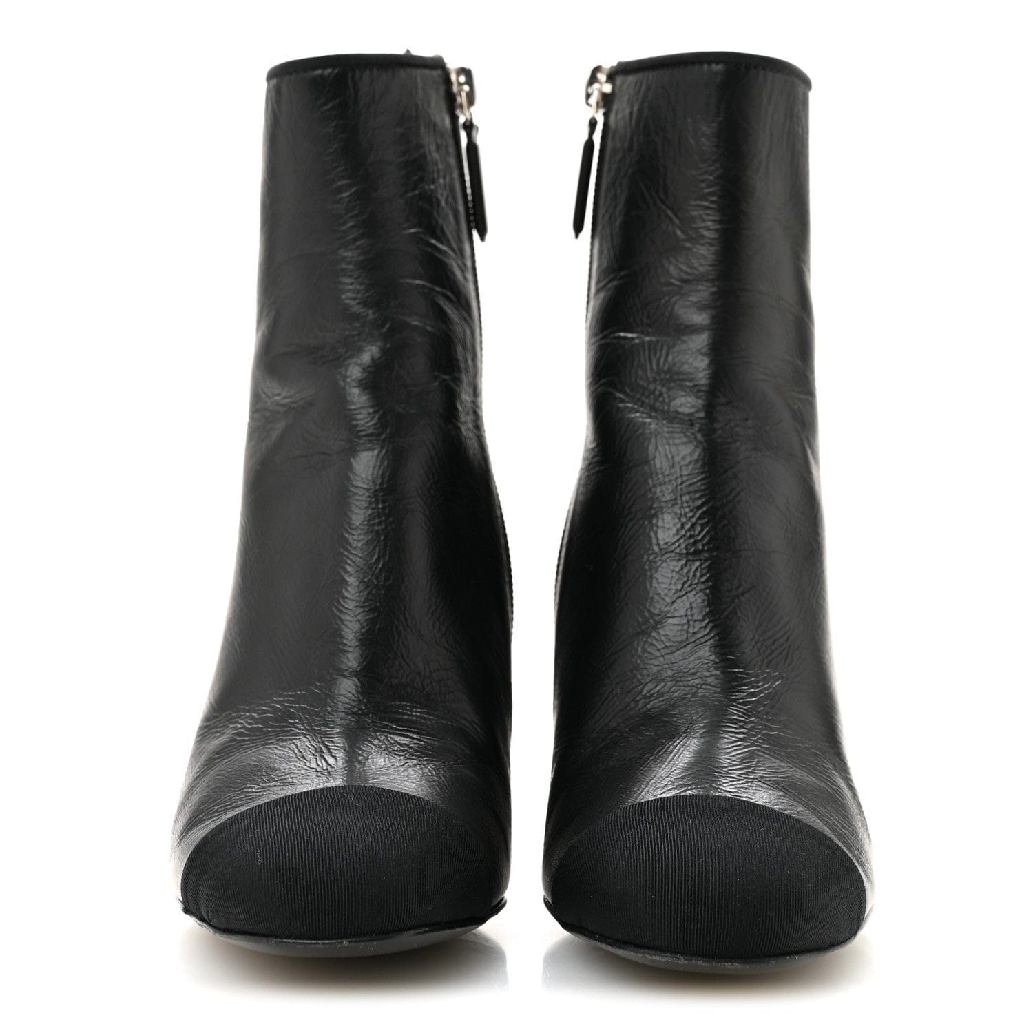 Chanel Crumpled Calfskin Cap Toe Chain Short Boots 35 Black