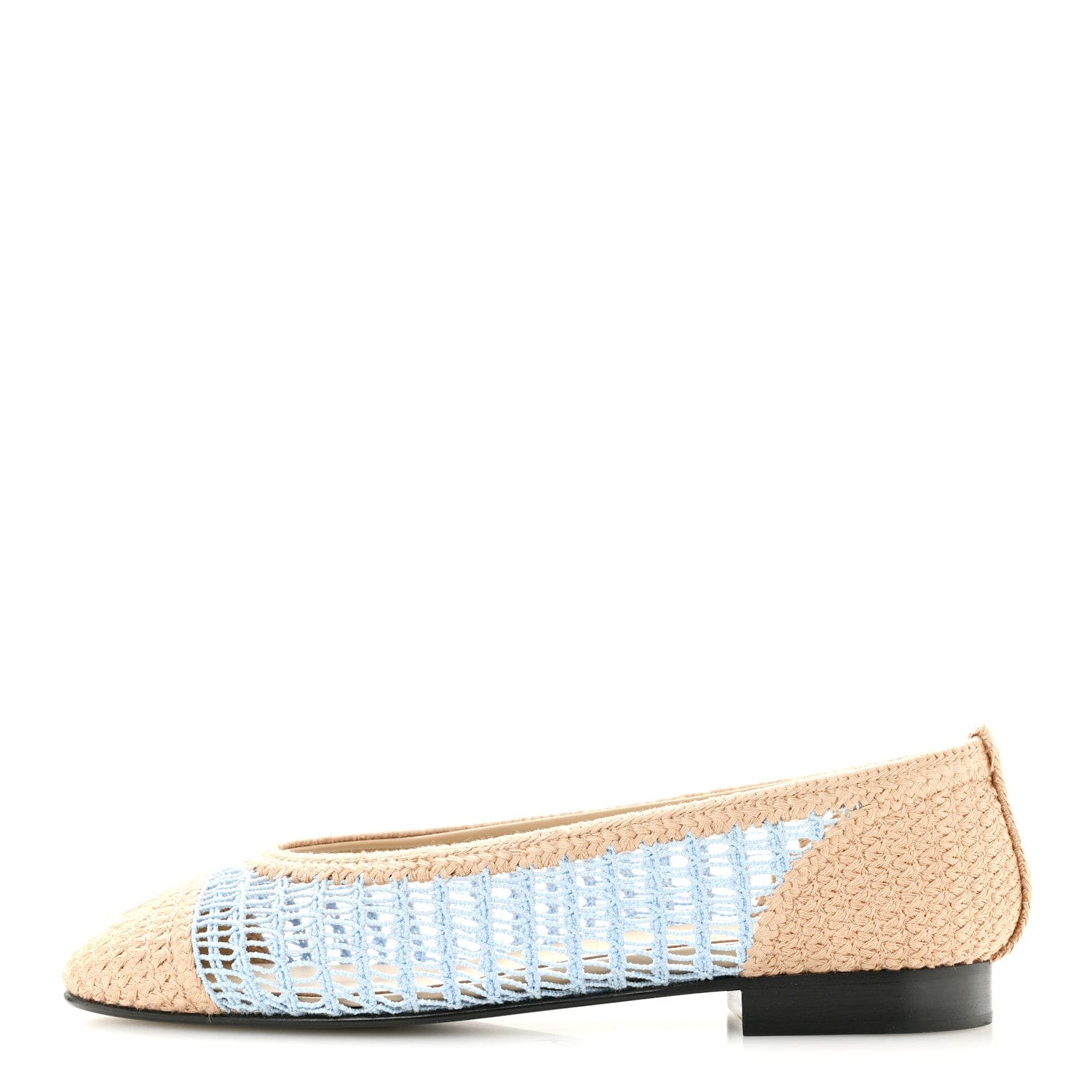 Chanel Raffia CC Cap Toe Ballerina Flats 35 Blue Beige
