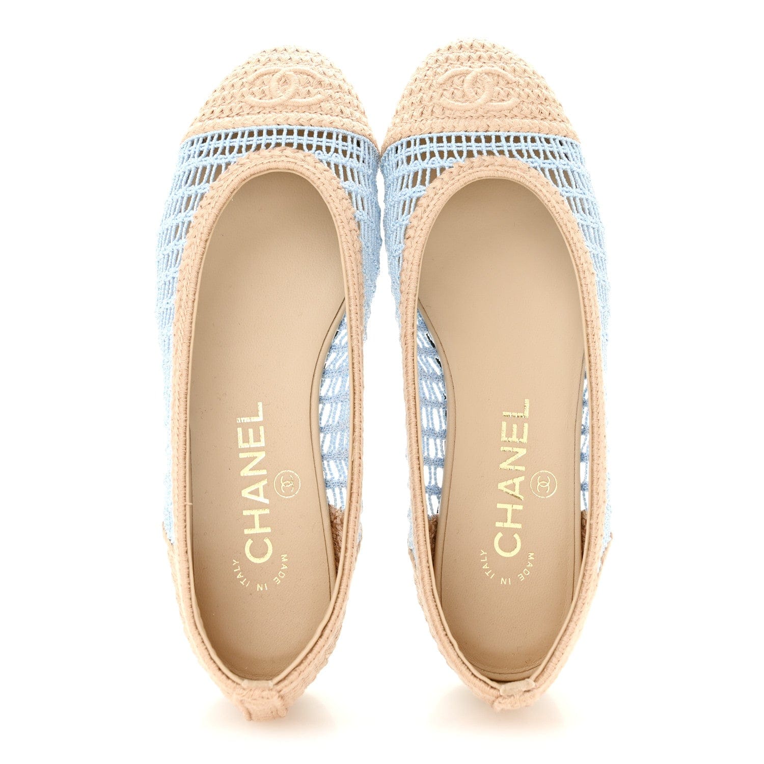 Chanel Raffia CC Cap Toe Ballerina Flats 35 Blue Beige
