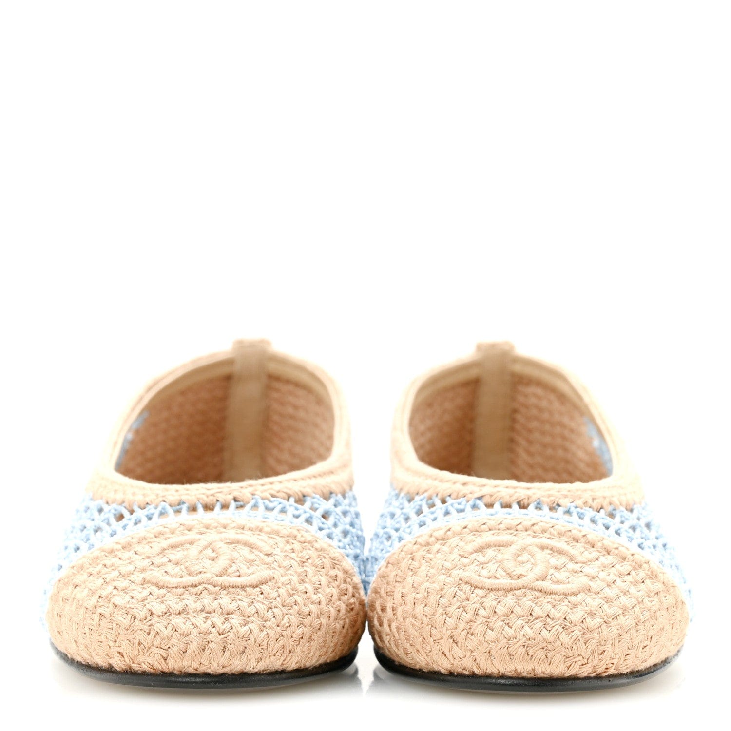 Chanel Raffia CC Cap Toe Ballerina Flats 35 Blue Beige