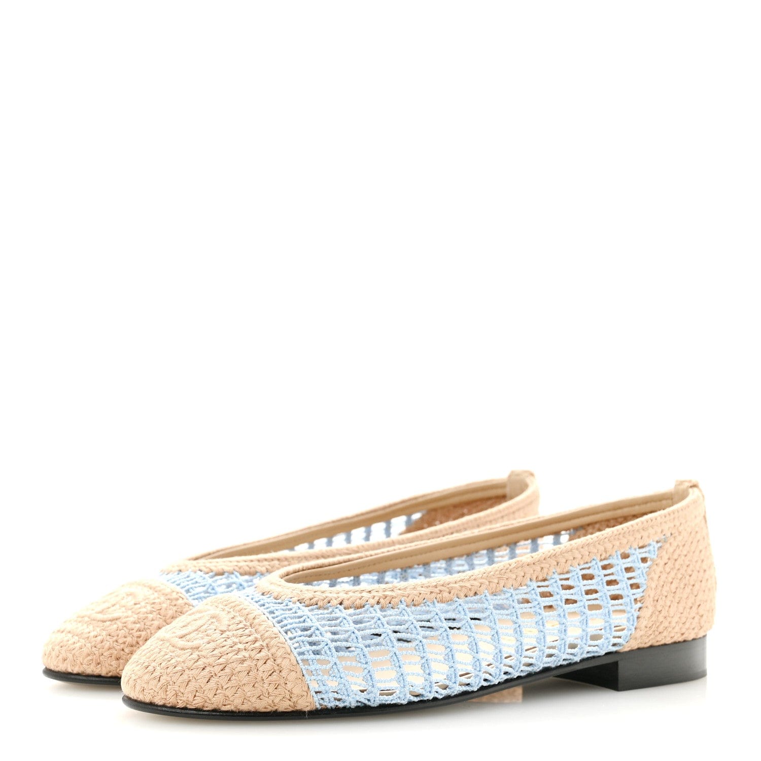 Chanel Raffia CC Cap Toe Ballerina Flats 35 Blue Beige