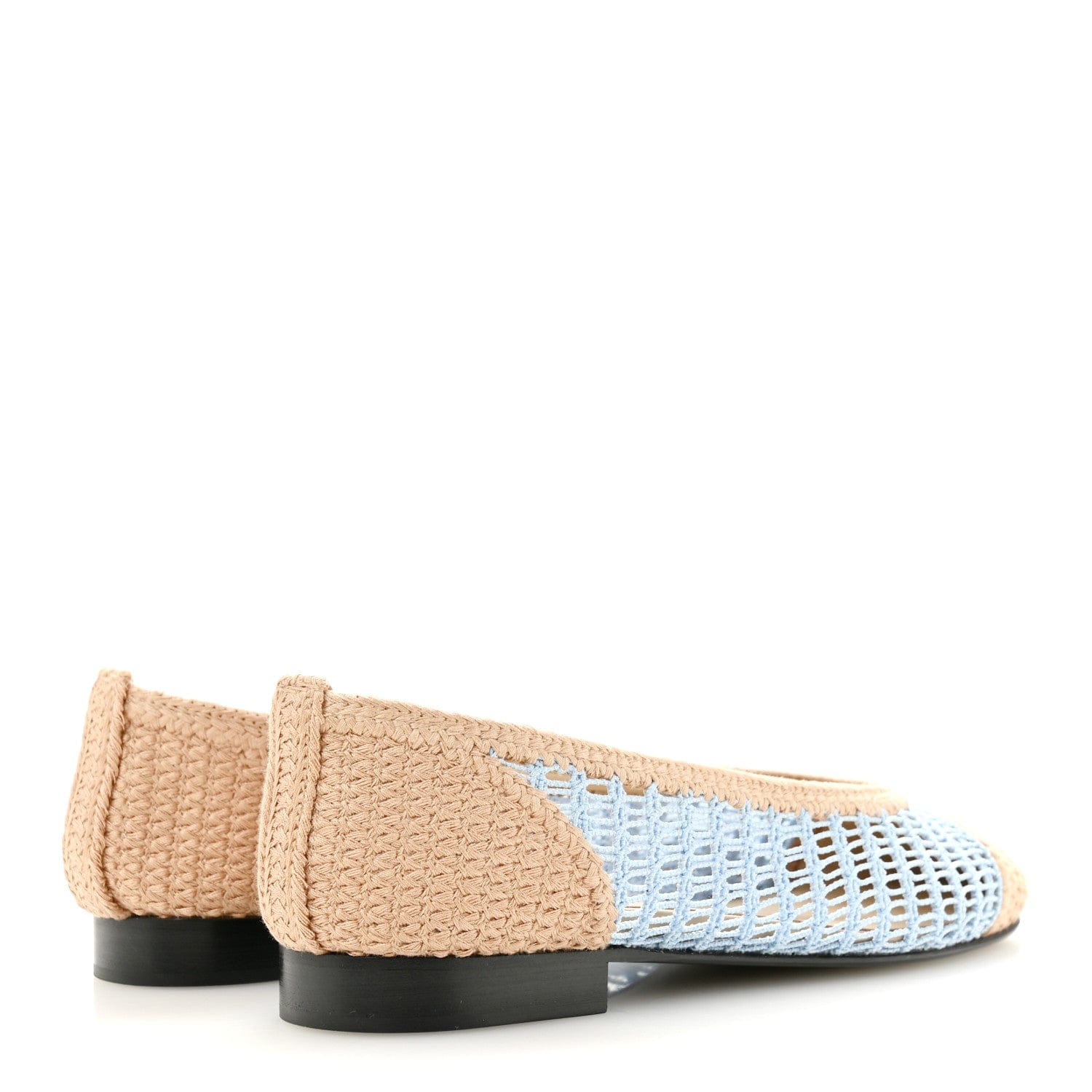 Chanel Raffia CC Cap Toe Ballerina Flats 35 Blue Beige