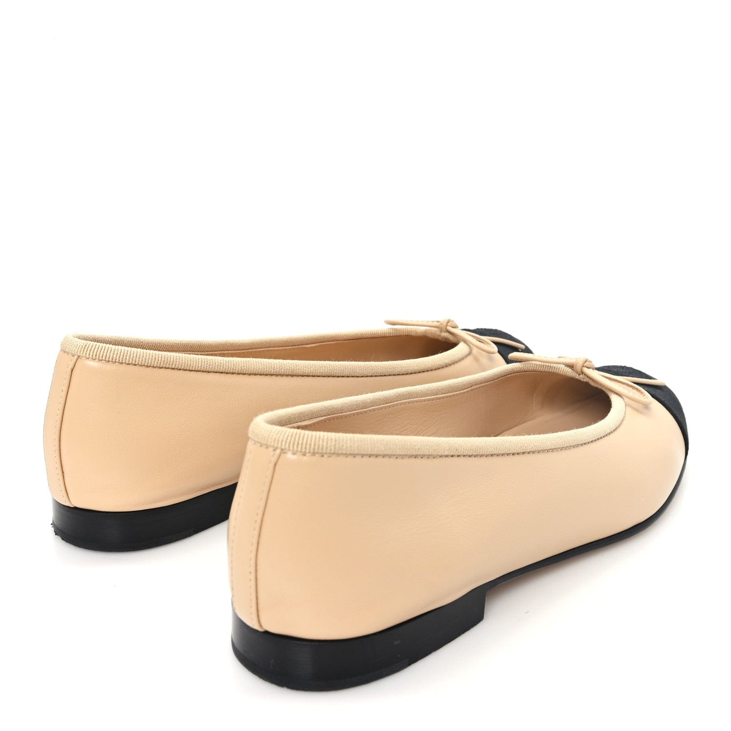 Chanel Lambskin Grosgrain Cap Toe CC Ballerina Flats 36 Beige Black