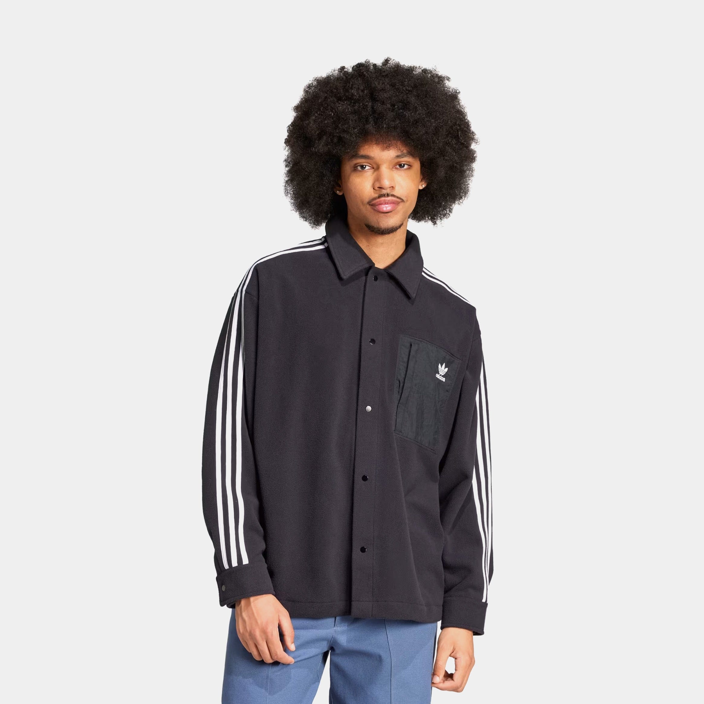 adidas Adicolor Polar Fleece Mens Long Sleeve Shirt (Black/White)