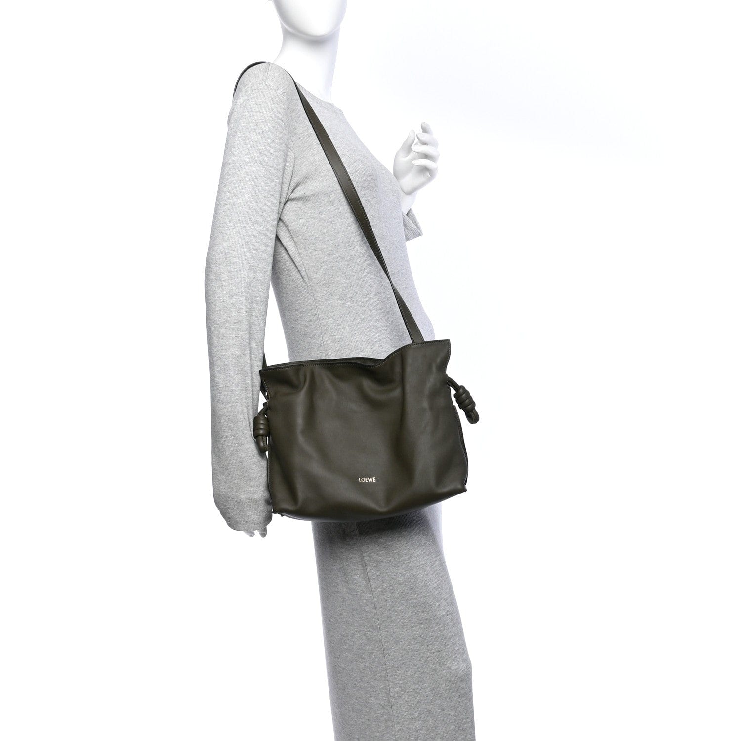 Loewe Nappa Medium Flamenco Knot Bag Khaki Green