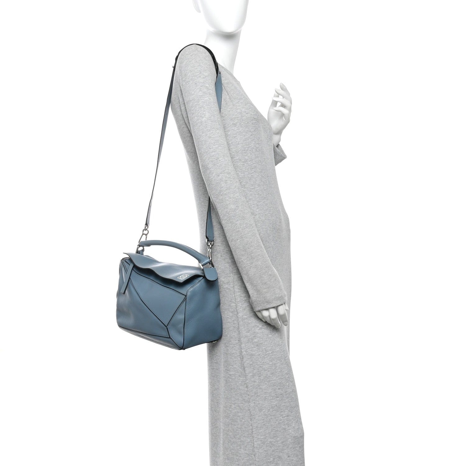 Loewe Calfskin Medium Puzzle Bag Stone Blue