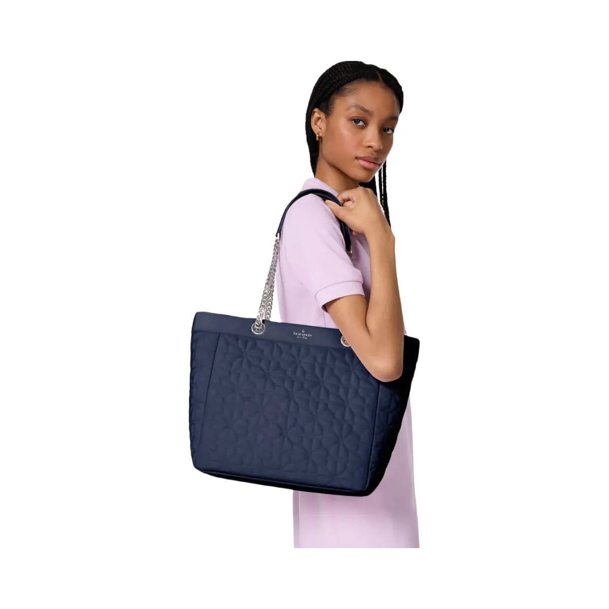 Kate Spade Flower Quilted Fabric XL Tote Parisian Navy